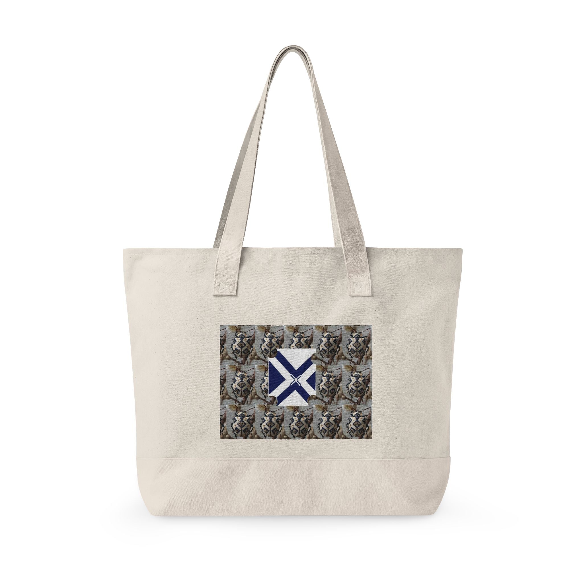 Canvas Tote Bag with Xt & Vintage Stag Pattern — Zippered Carryall for Outdoors, Travel, and Gifts