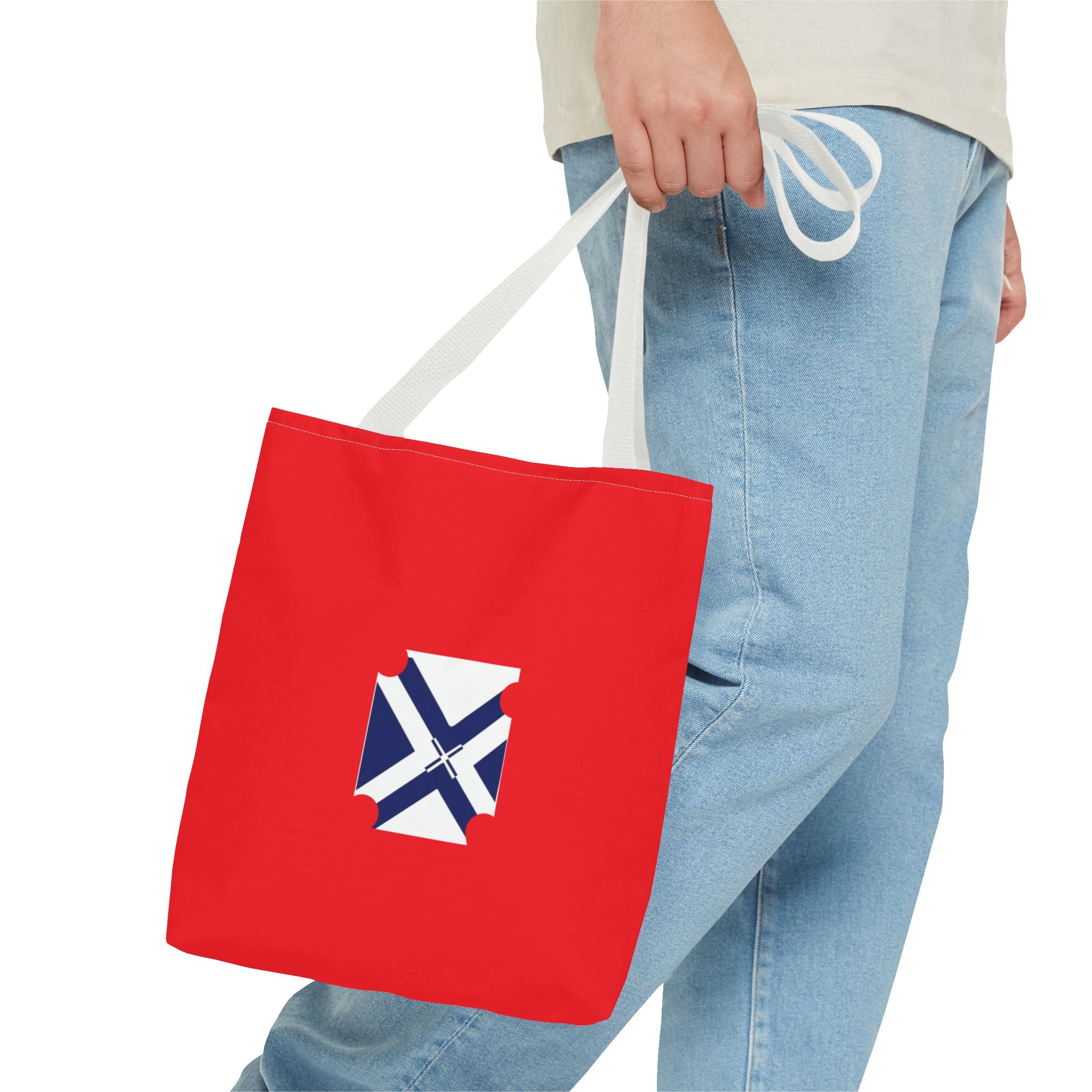 Red State Outline Tote Bag with Navy Saltire Design