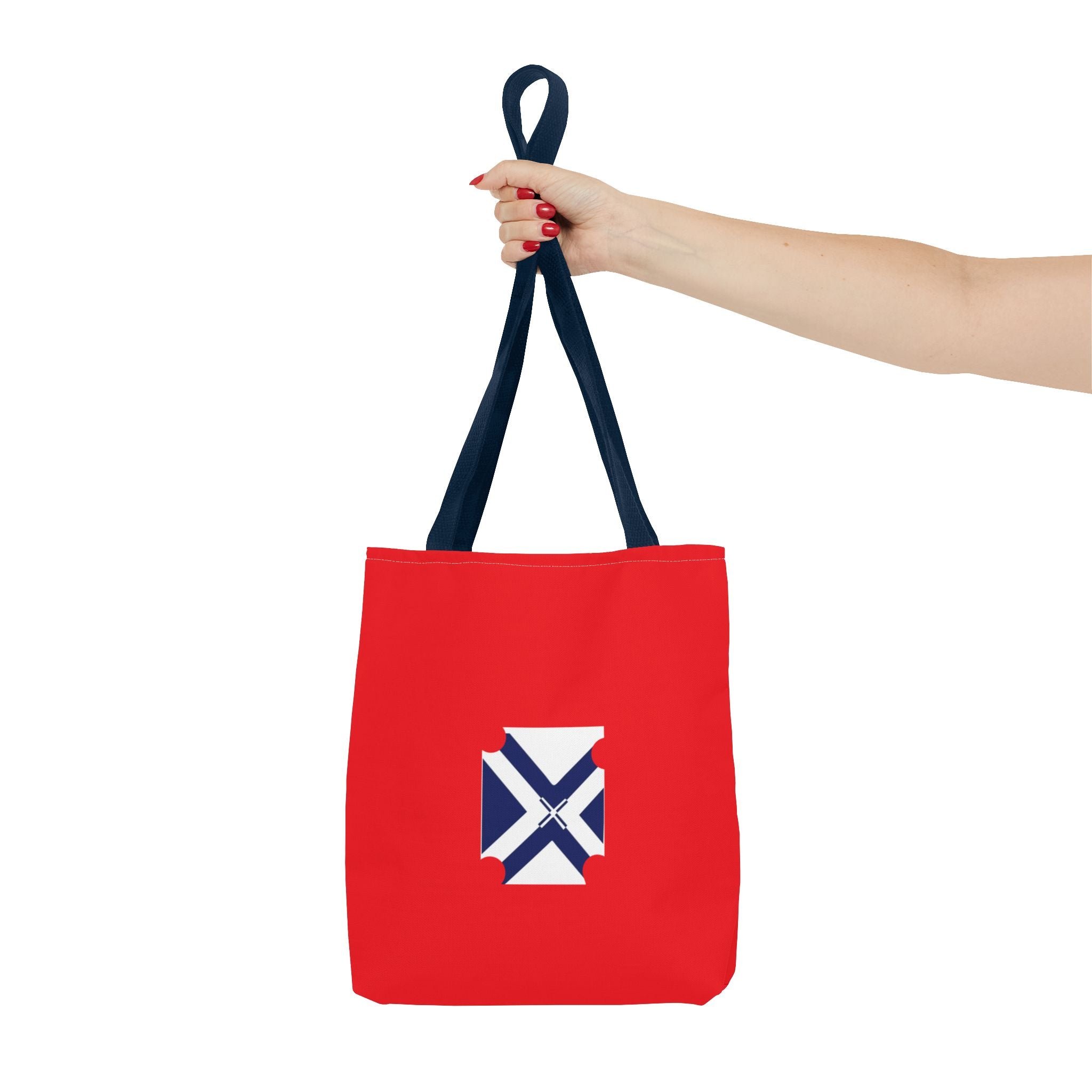 Red State Outline Tote Bag with Navy Saltire Design