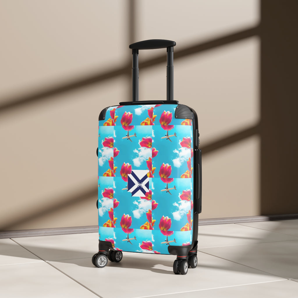 Floral Sky Carry-On Suitcase — Bright Tulip Pattern Travel Luggage
