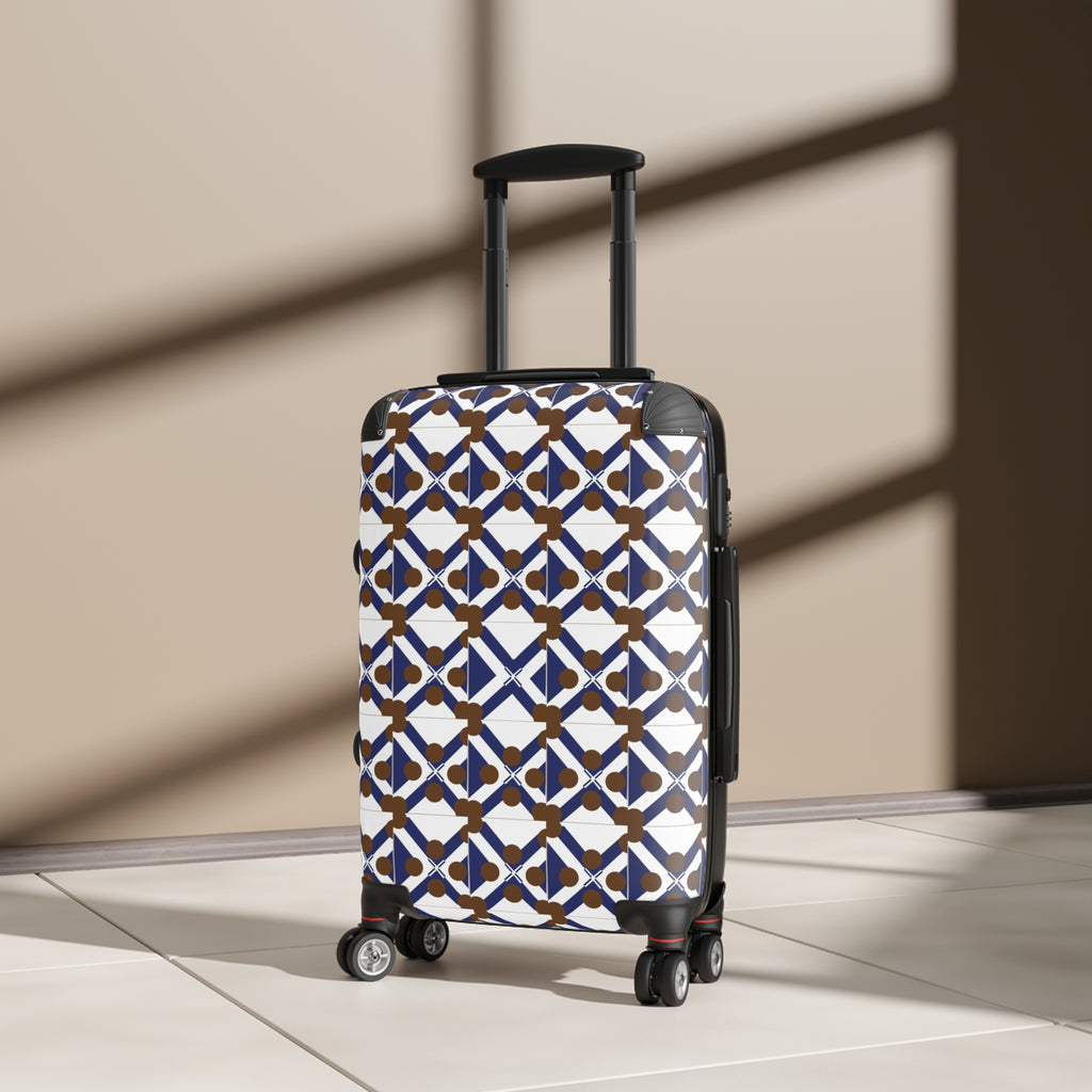 Xponet Geometric Blue & Brown Pattern Carry-On Suitcase
