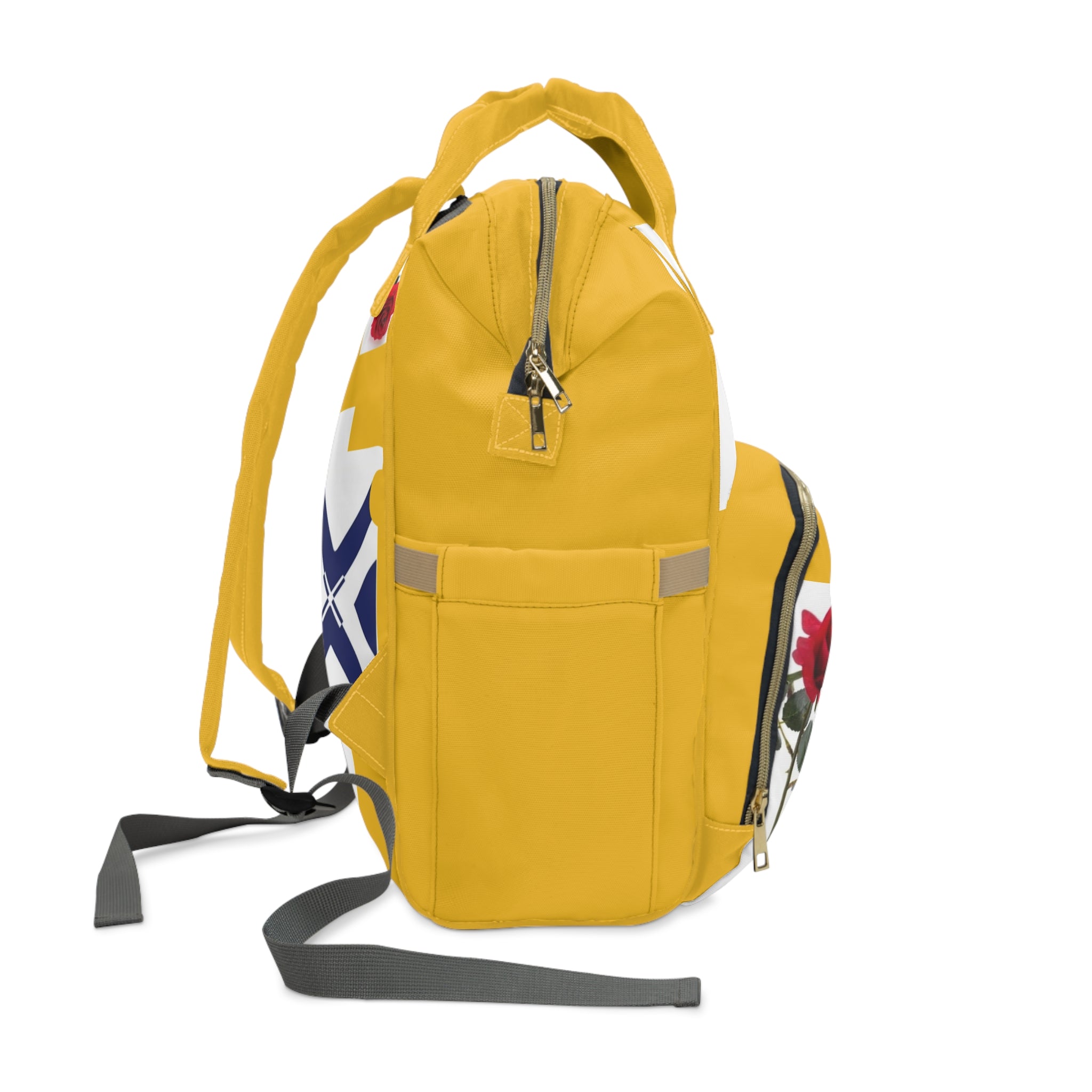Yellow Floral Diaper Backpack — Multifunctional Rose & XT Print