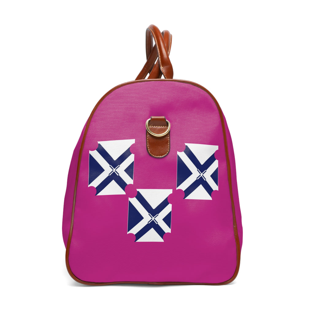 Waterproof Travel Duffle Bag — Pink with Nautical Cross Emblem