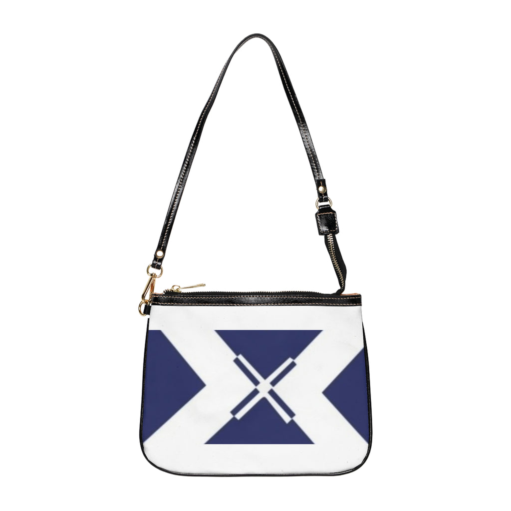 Small Shoulder Bag — Navy Geometric X Print Crossbody Purse