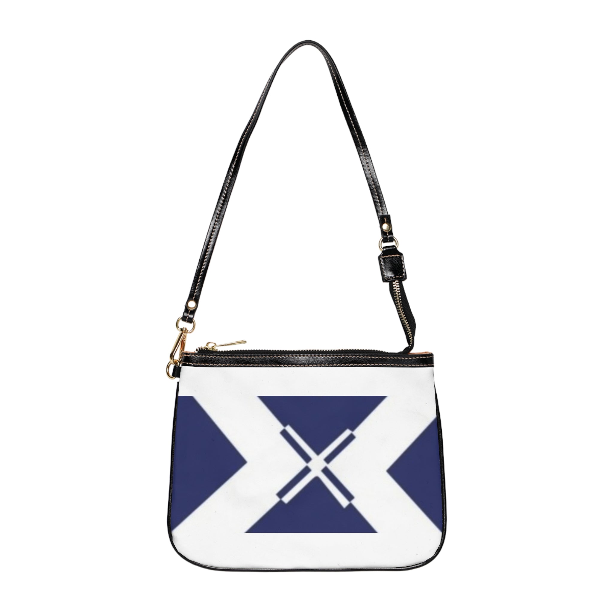 Small Shoulder Bag — Navy Geometric X Print Crossbody Purse