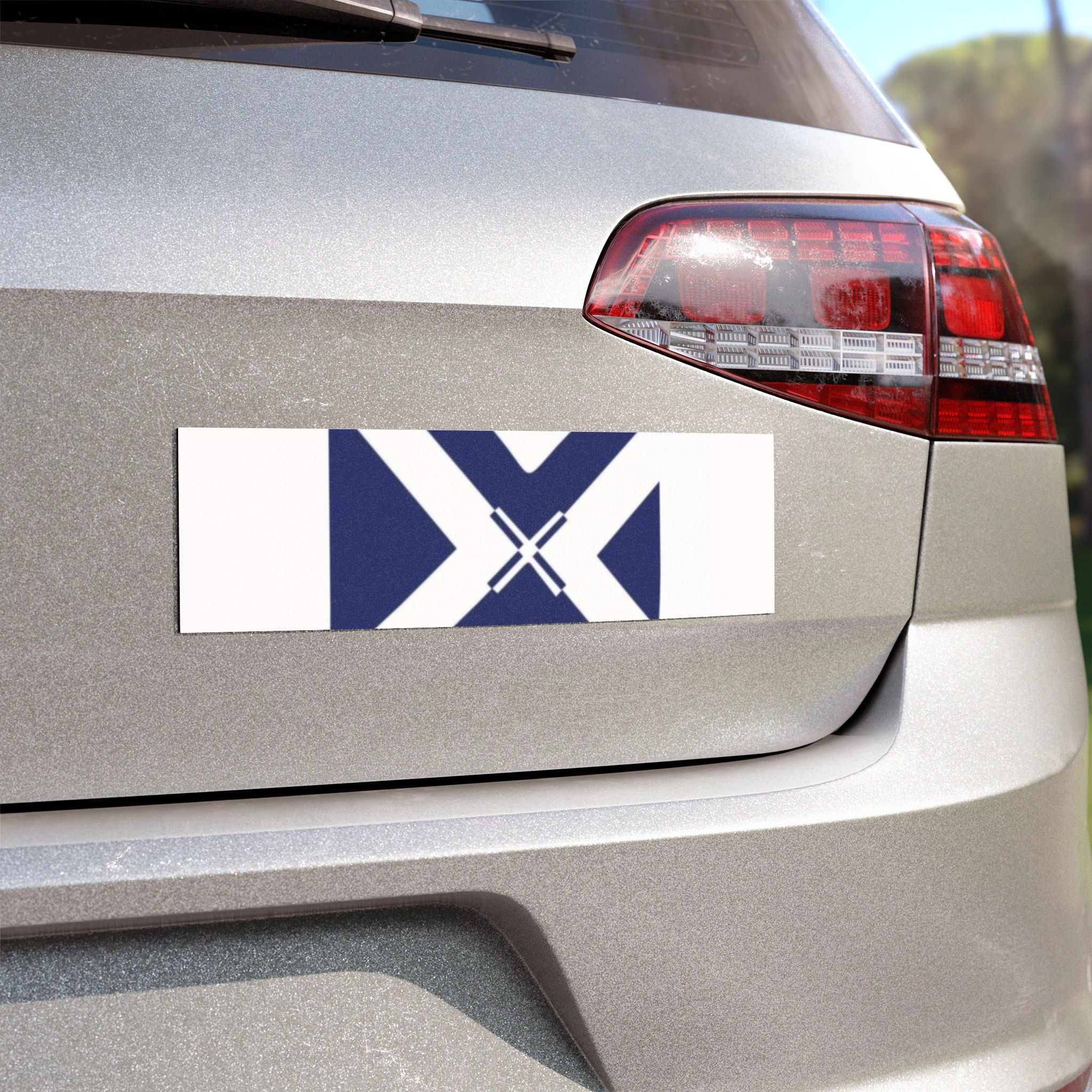 Navy Geometric Cross Car Magnet — Minimalist Modern Auto Decal
