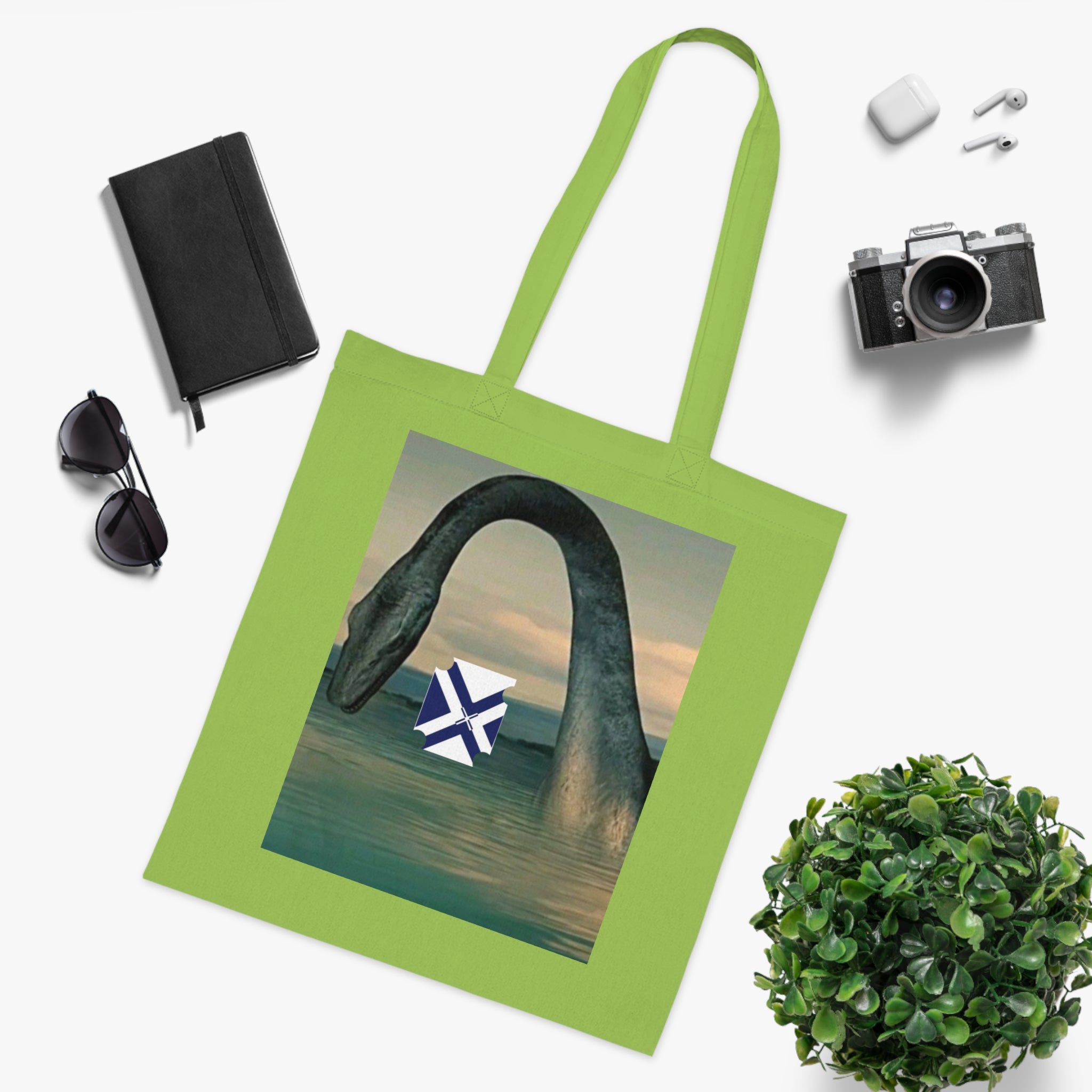 Xt Sea mosterTote Bag — Vintage Loch Ness Monster Art with Scottish Saltire Accent