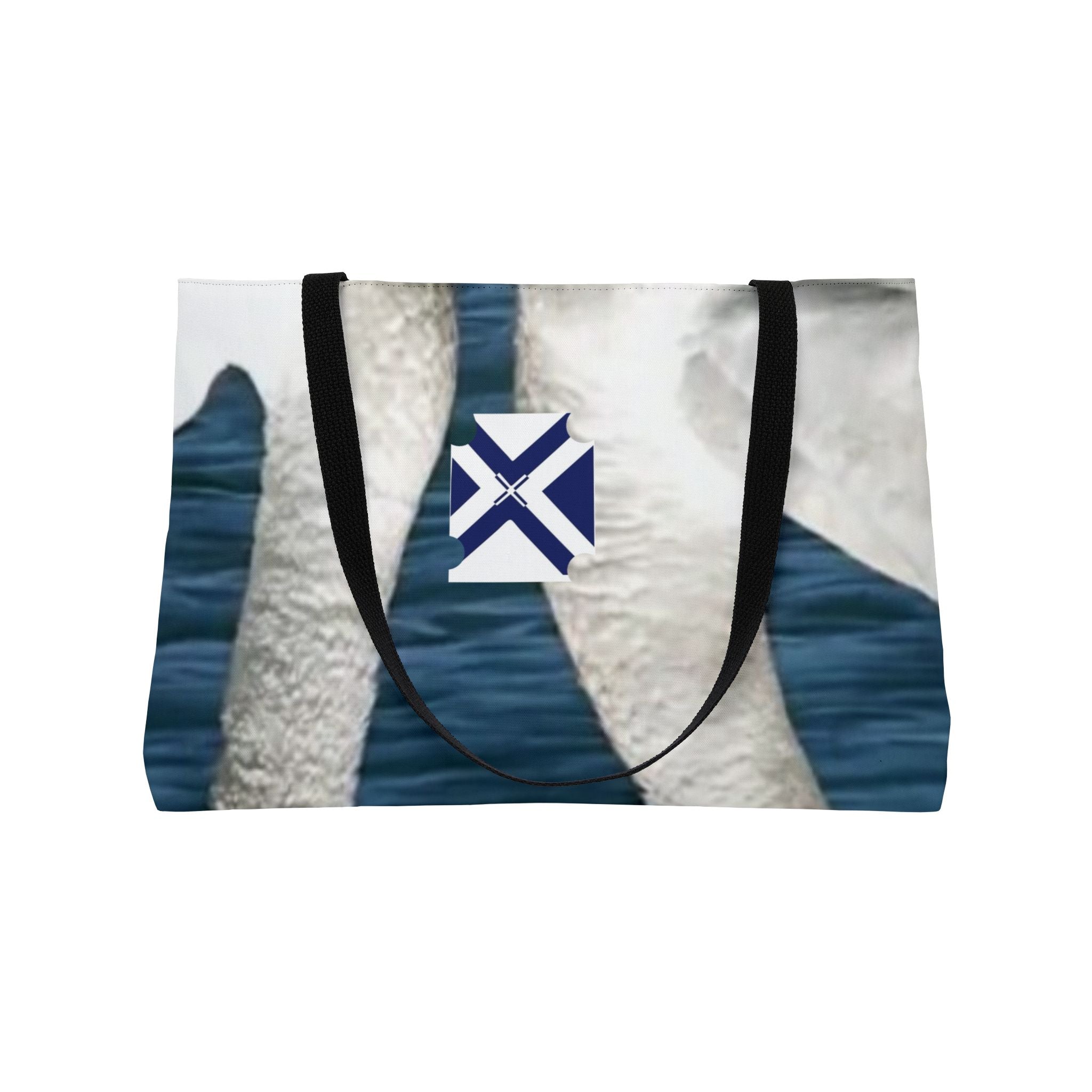 Weekender Tote Bag — Swan Couple Beach Tote with Nautical Cross Accent