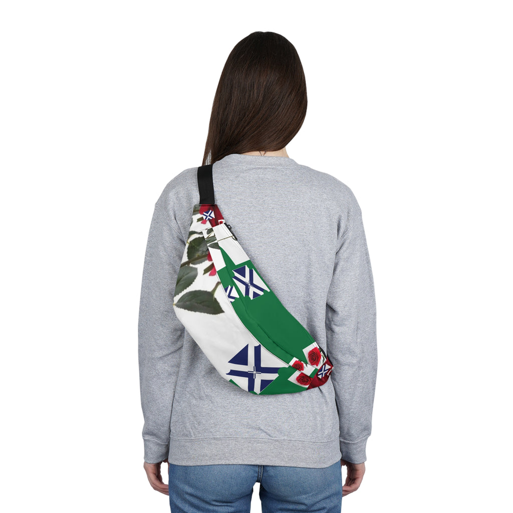 Floral Saltire Large Fanny Pack — Green Rose Pattern Hip Bag
