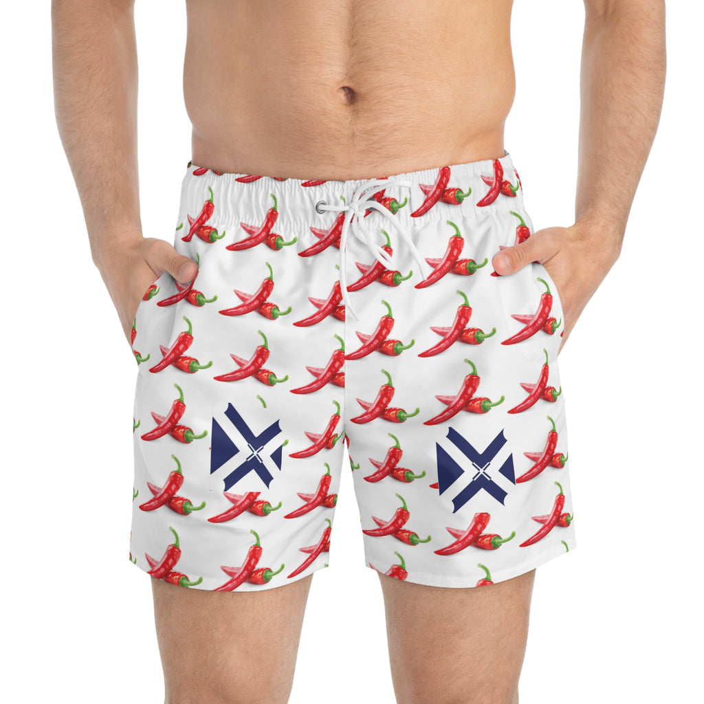 Chili Pepper Pattern Swim Trunks — Spicy Summer Beach Shorts