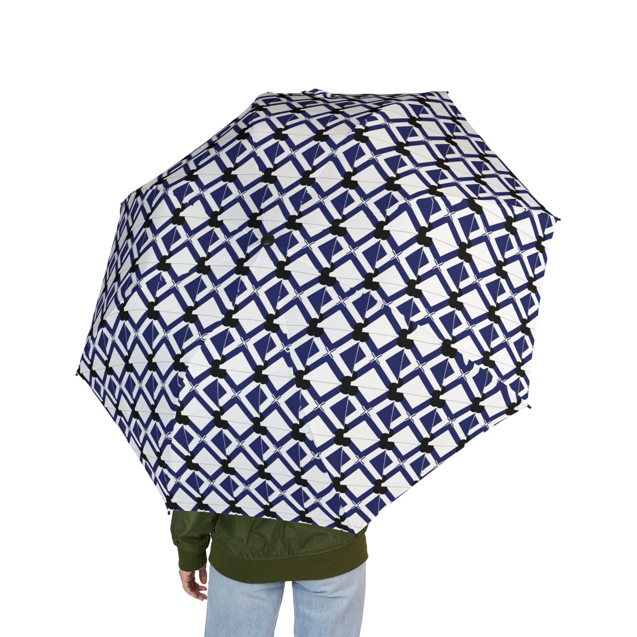 Foldable Umbrella — Navy Geometric Rain Compact Umbrella