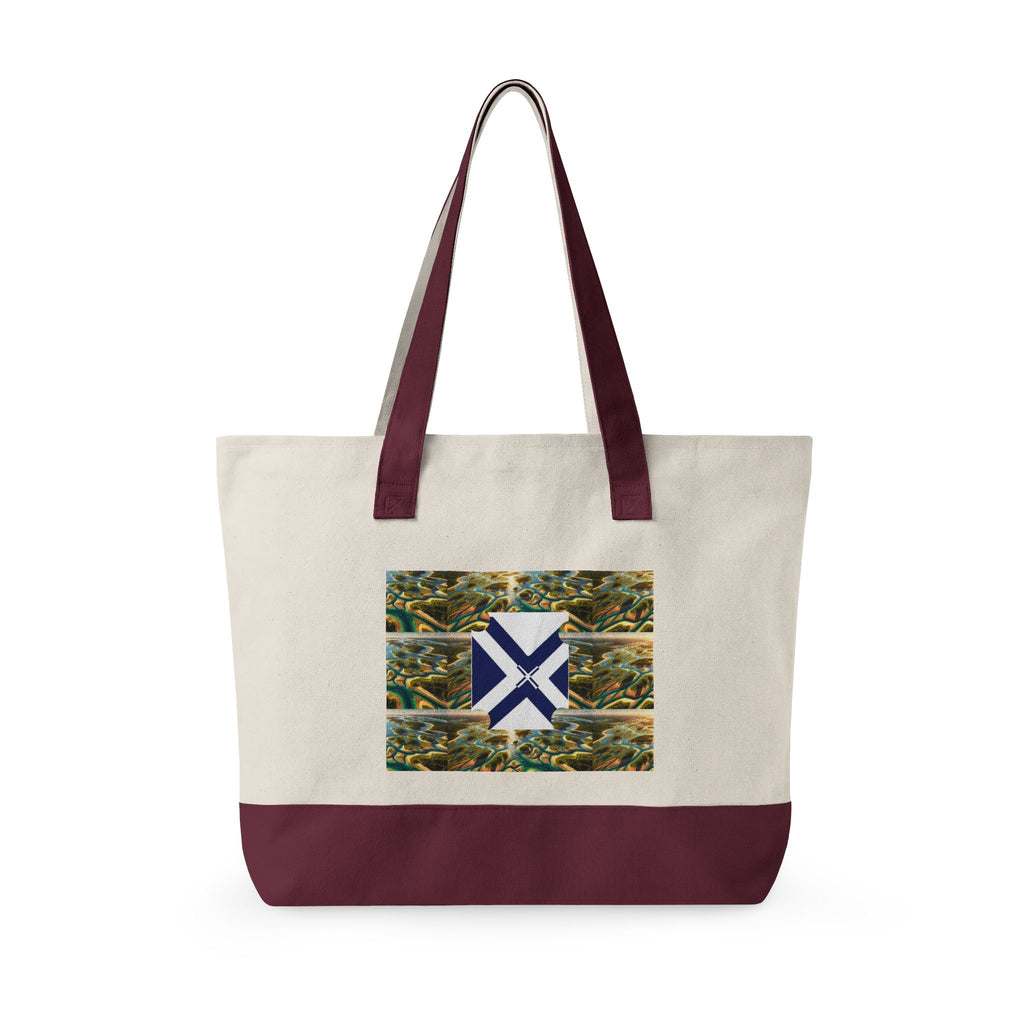 Canvas Tote Bag — Rustic Pine Forest Patch with Navy Saltire