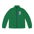 Puffer Jacket — Green Quilted Men’s Coat with Navy-White Cross Emblem