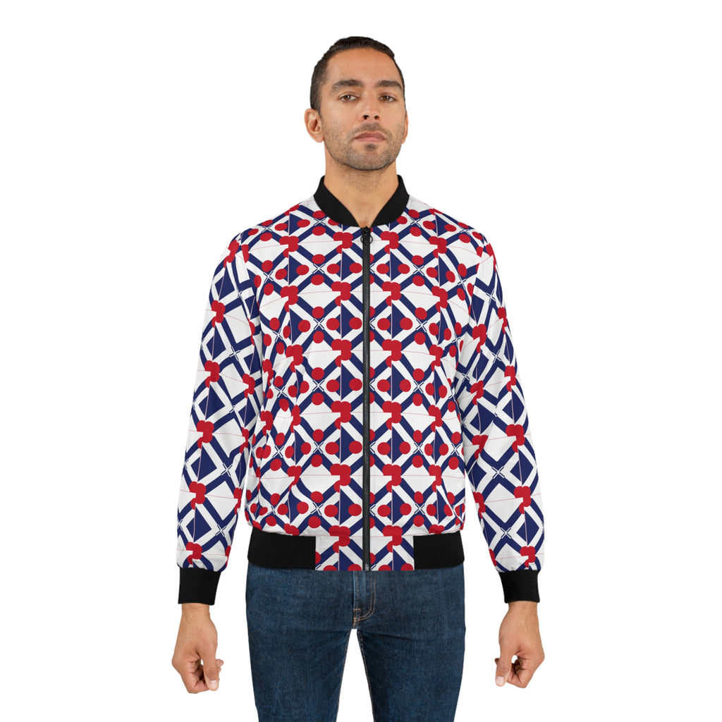 XT9 Hearts Bomber Jacket — Red, White & Blue Patterned AOP