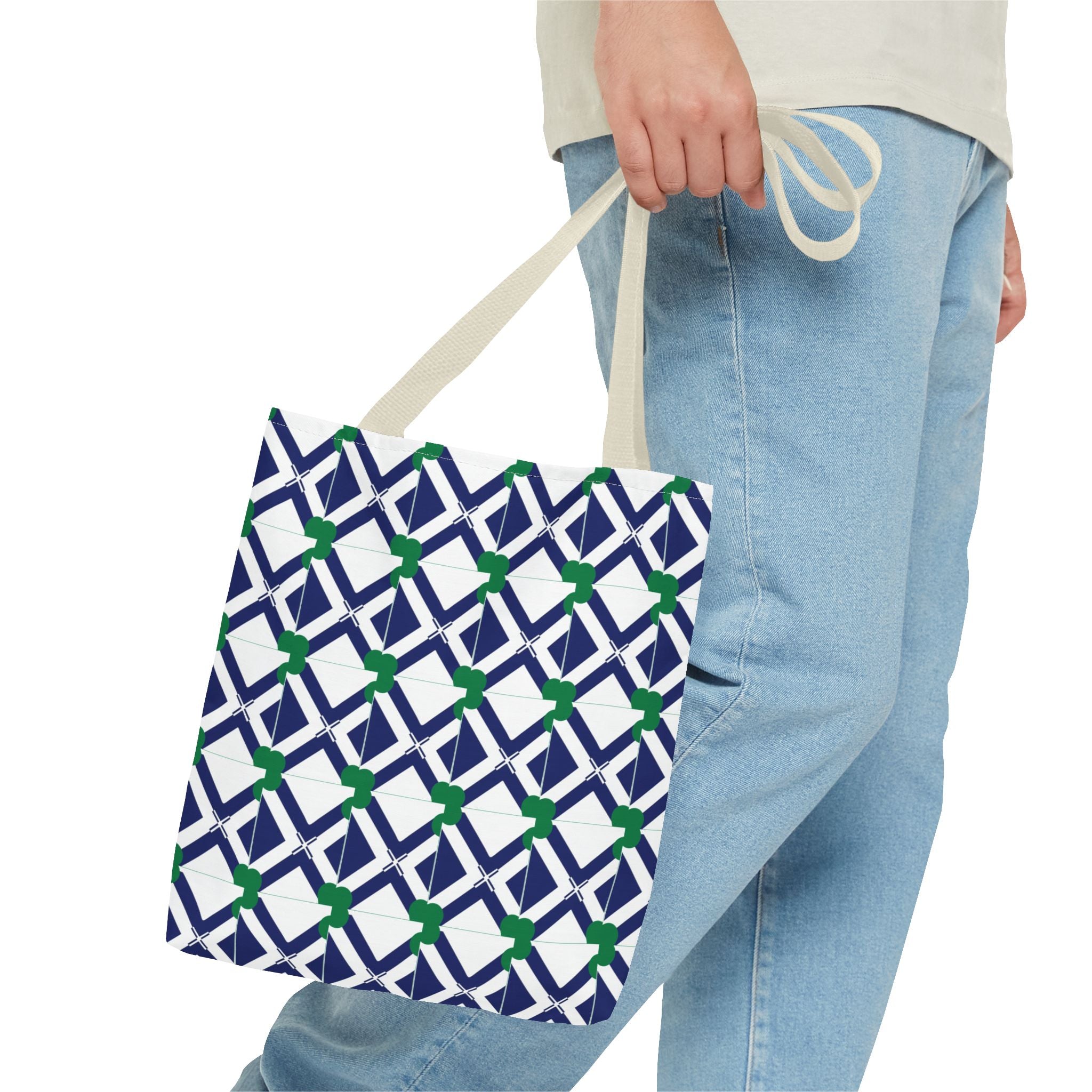 Geometric Navy & Green Lattice Tote Bag