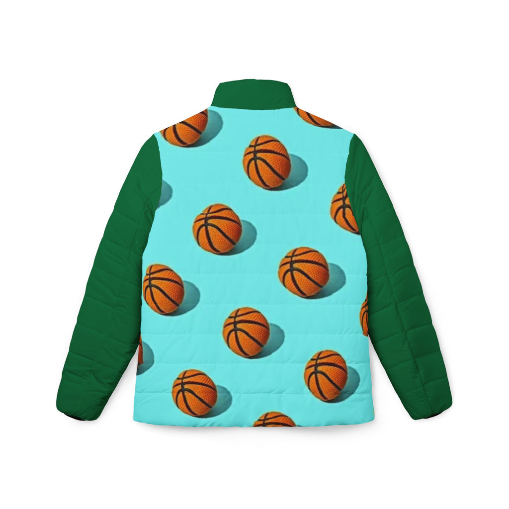 Basketball Pattern Women’s Puffer Jacket — Aqua Court Print