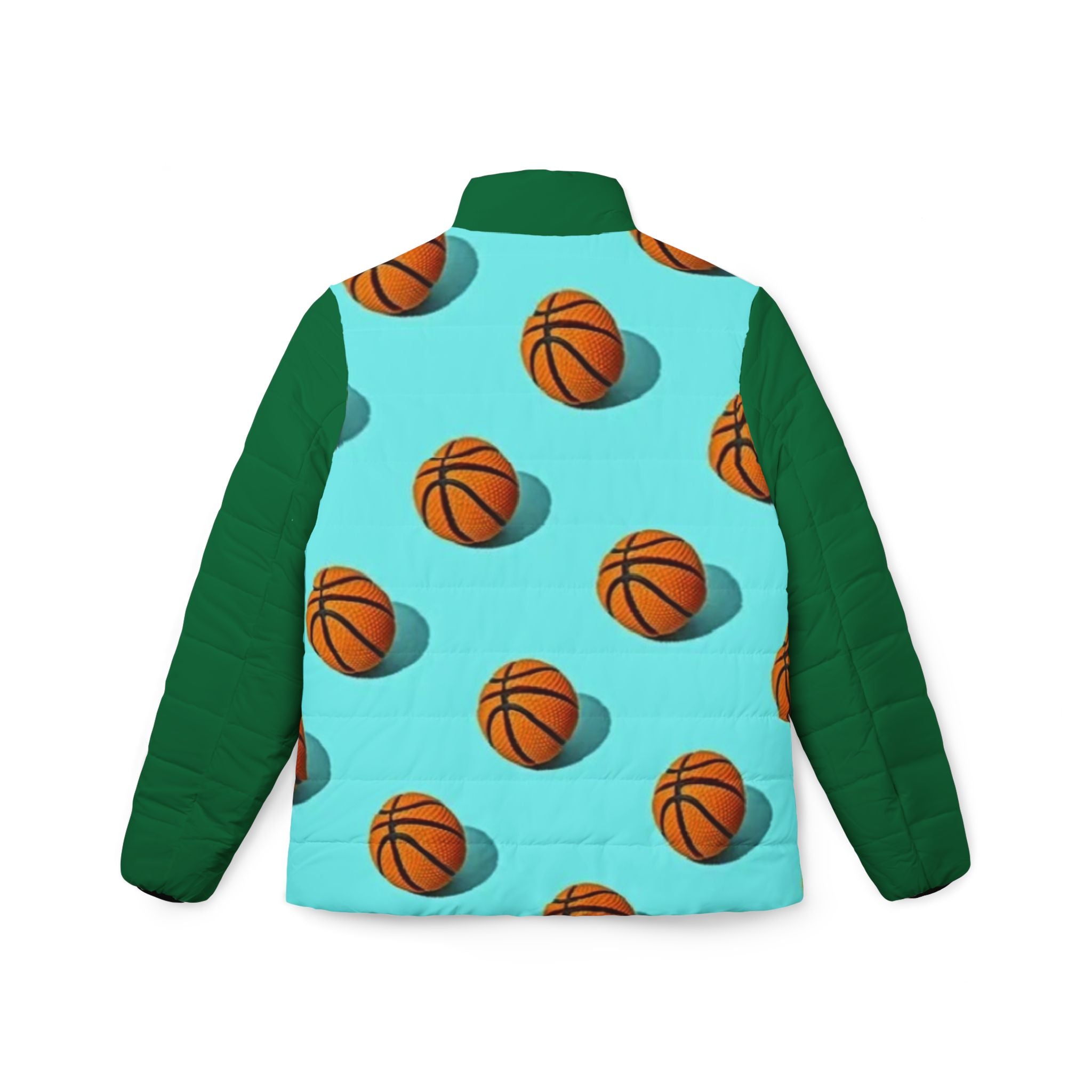 Basketball Pattern Women’s Puffer Jacket — Aqua Court Print