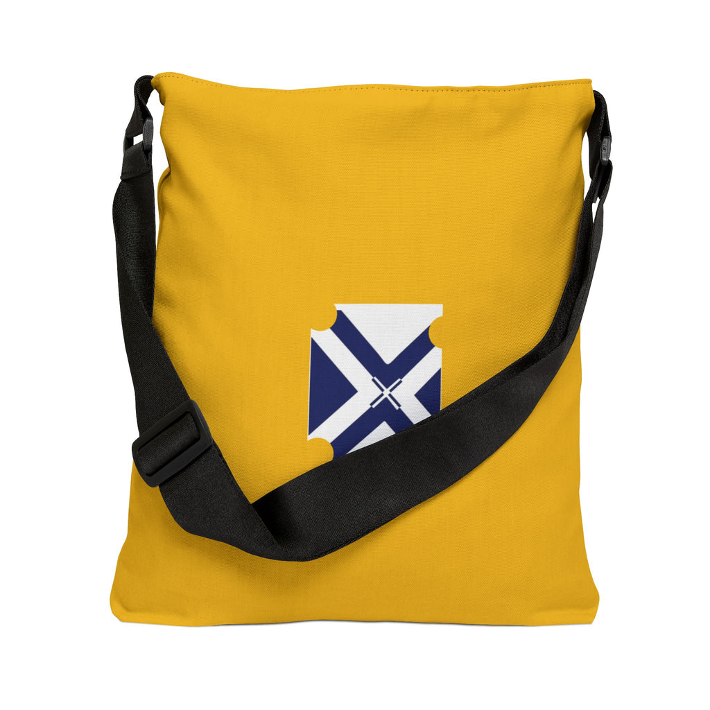 Adjustable Yellow Tote Bag with Blue Cross Emblem — Casual Everyday Carry