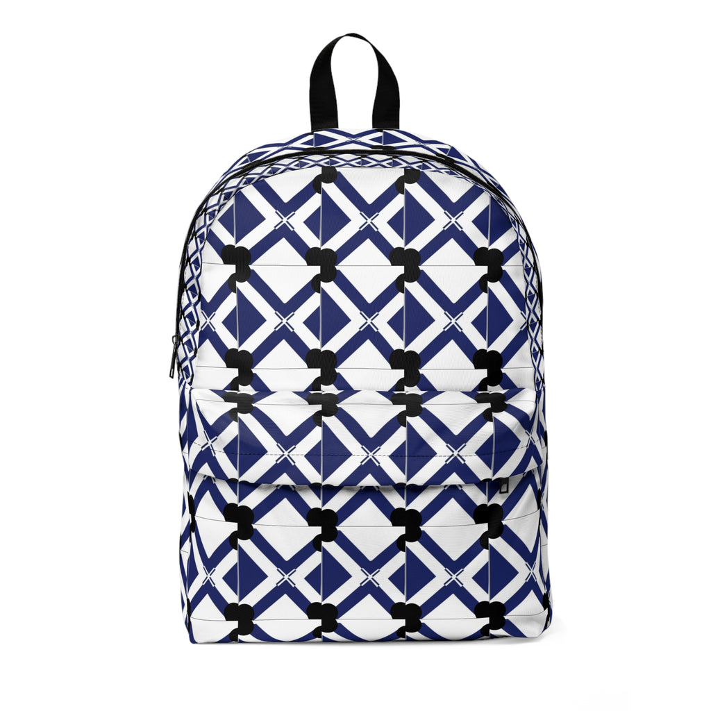 Geometric Navy Lattice Backpack — Modern Blue Pattern School & Travel Bag