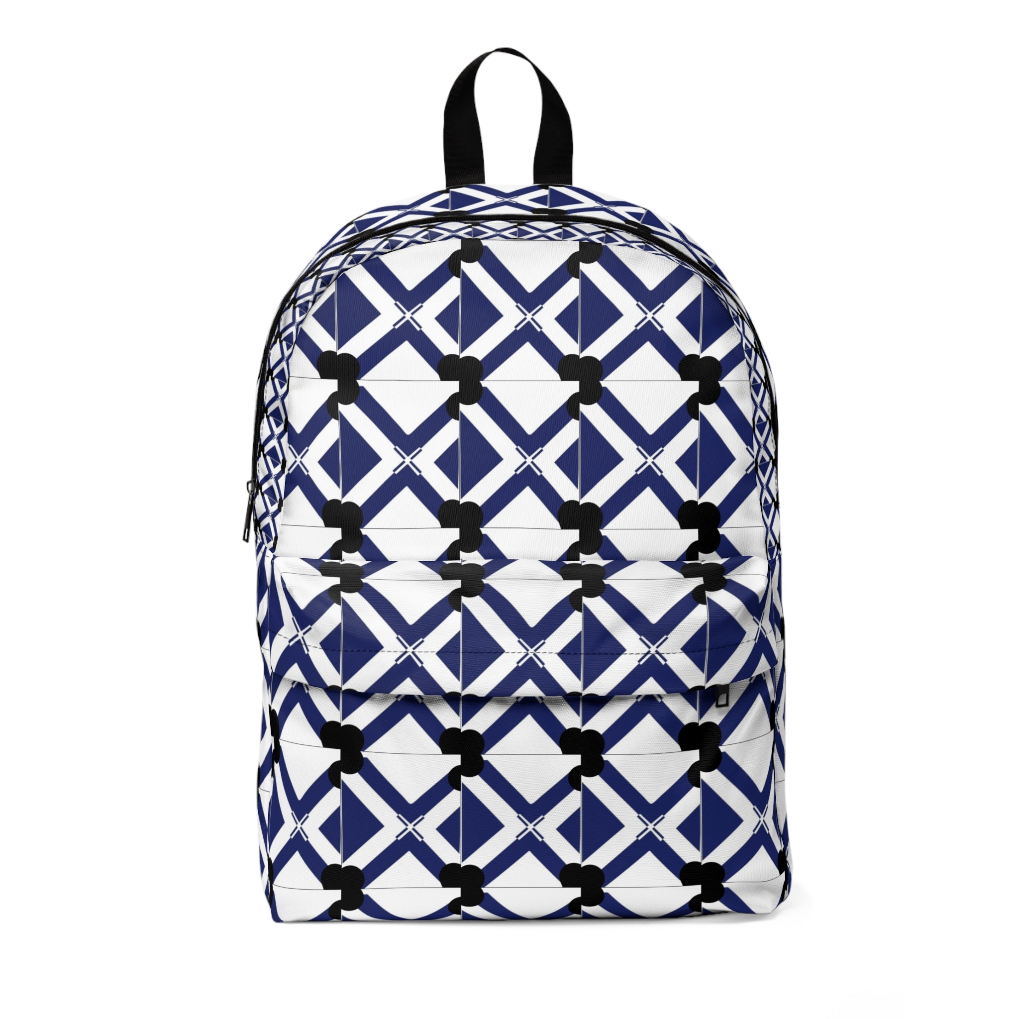 Geometric Navy Lattice Backpack — Modern Blue Pattern School & Travel Bag