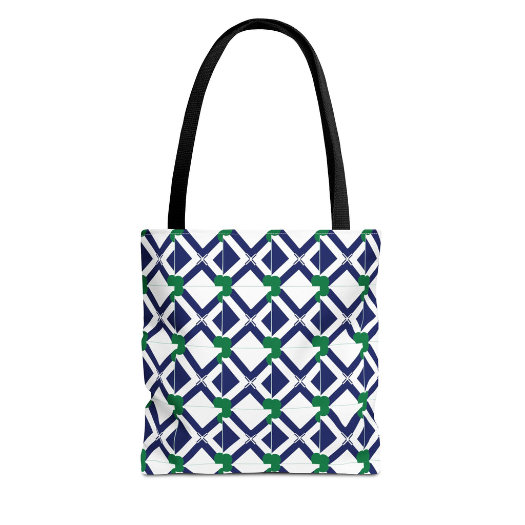 Geometric Navy & Green Lattice Tote Bag
