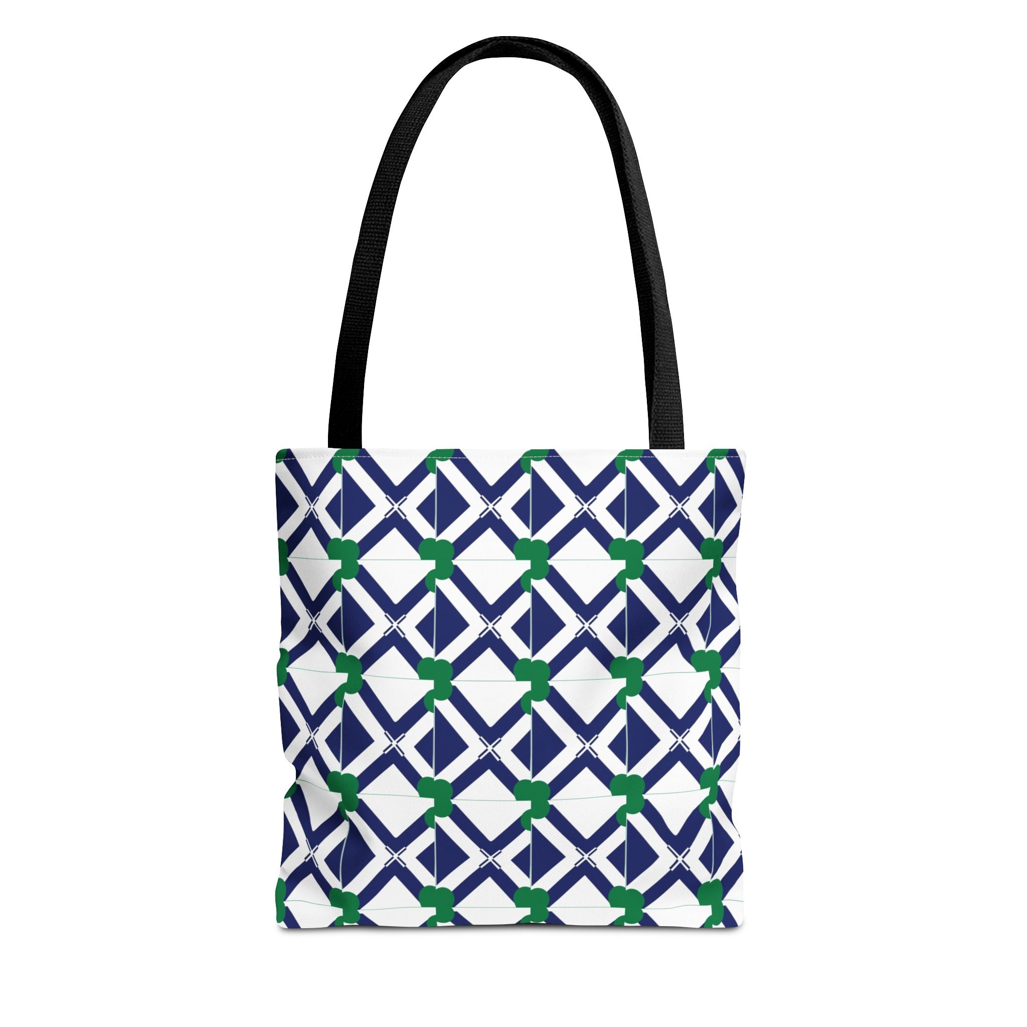 Geometric Navy & Green Lattice Tote Bag
