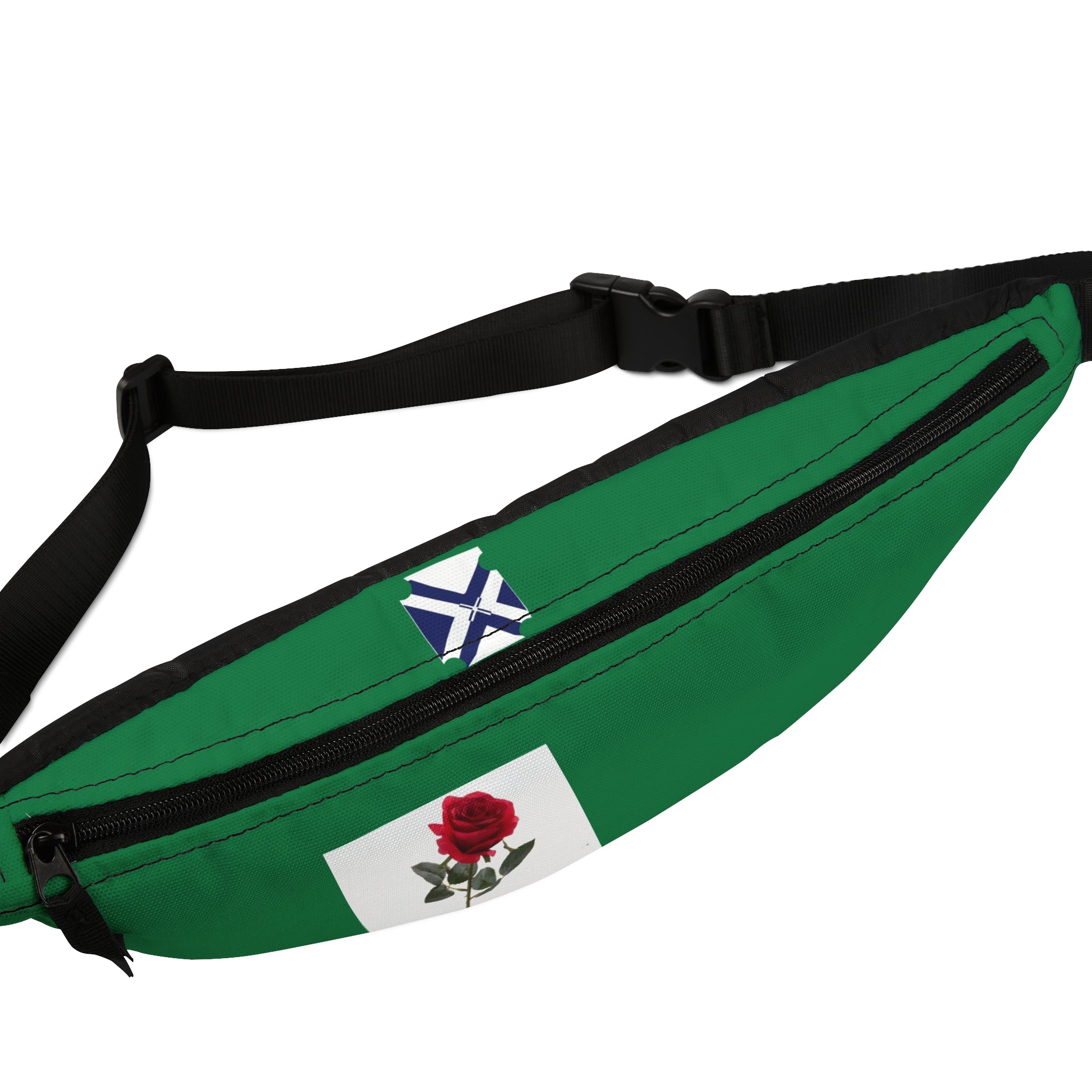 Green Fanny Pack with Red Rose Patch – Casual Floral Waist Bag