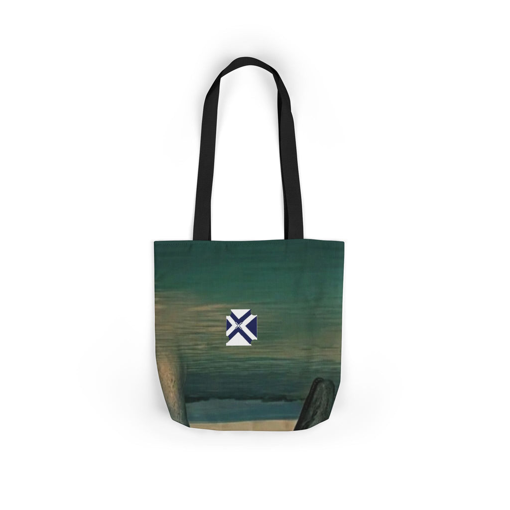 Scenic Arch Tote Bag — Coastal Sunset Canvas Tote with Nautical Emblem