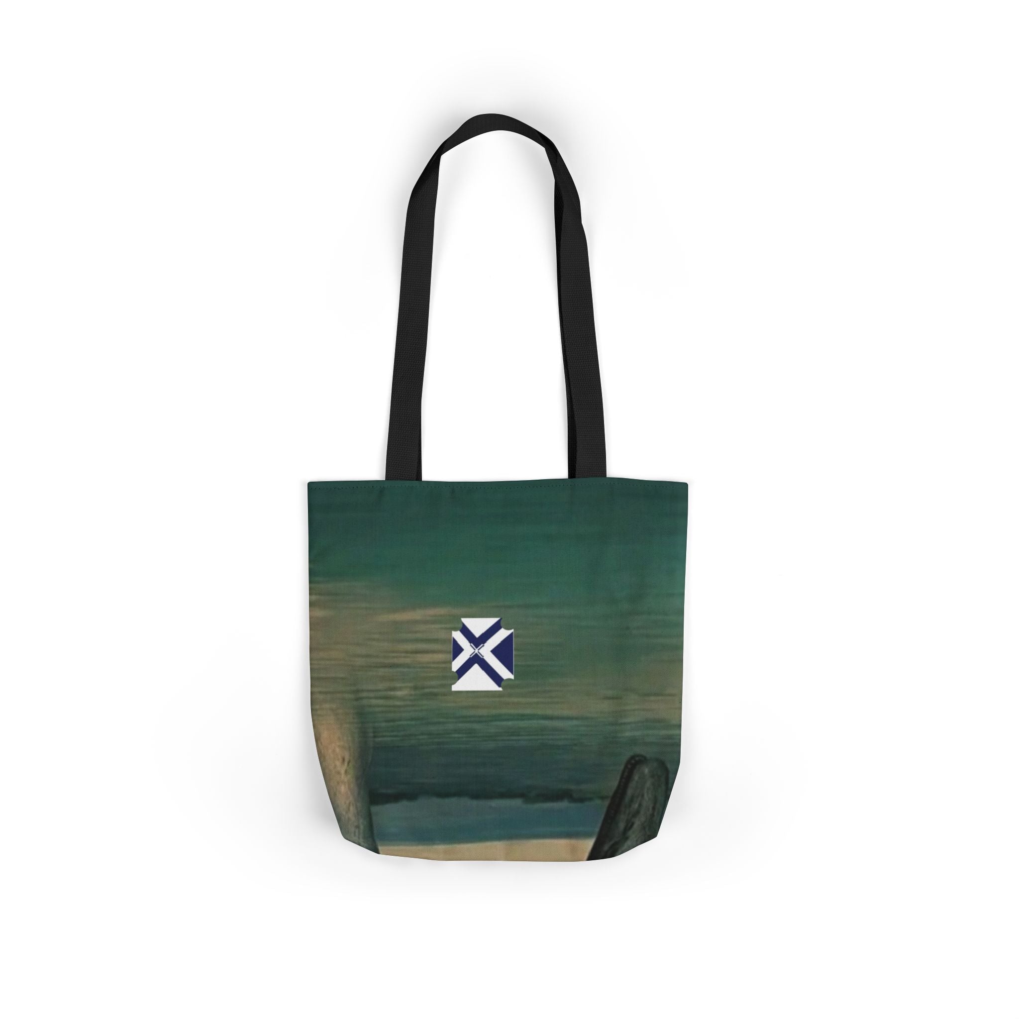 Scenic Arch Tote Bag — Coastal Sunset Canvas Tote with Nautical Emblem