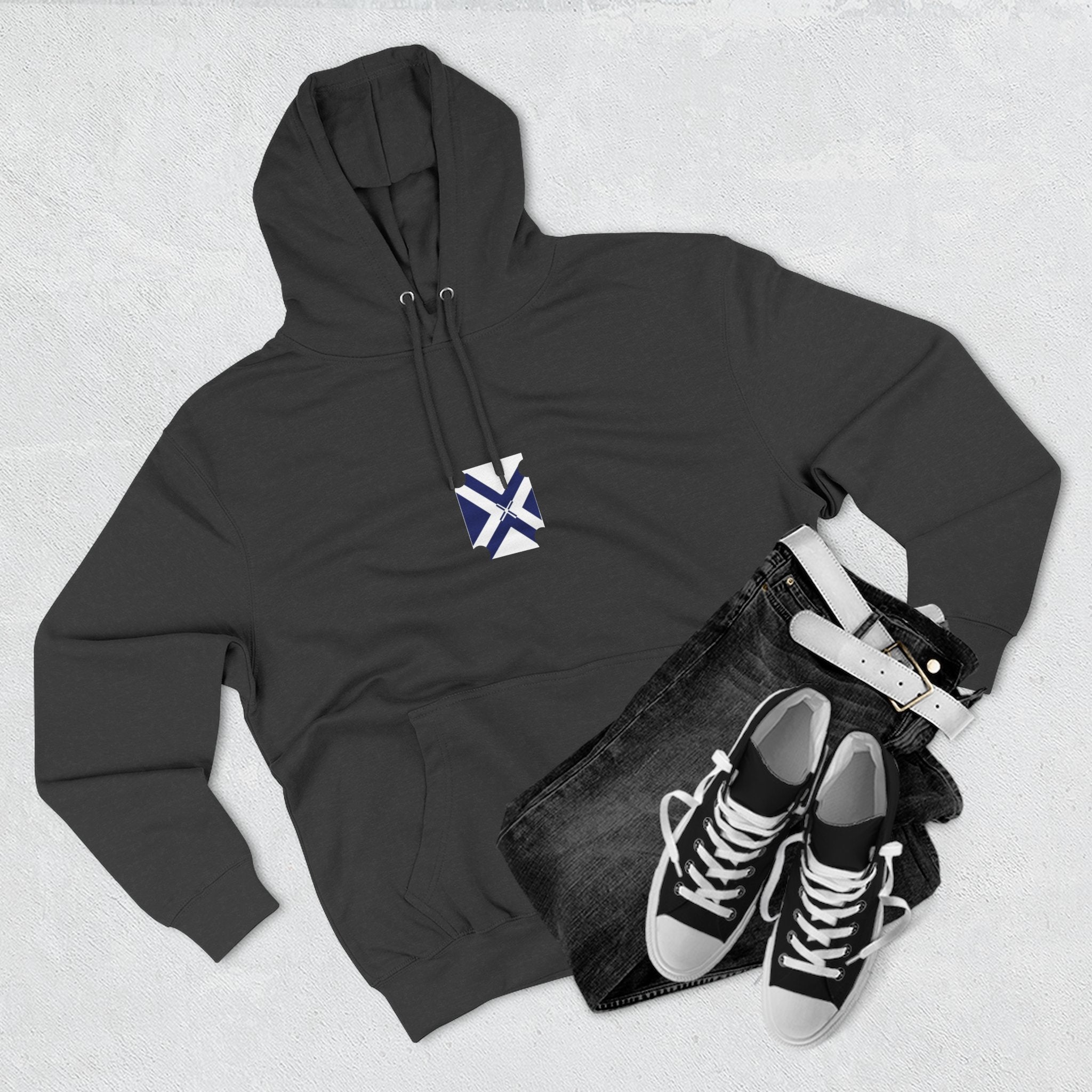 Minimalist Geometric Logo Hoodie — Small Center Chest Icon