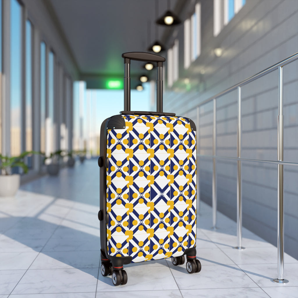 Xponet Nautical Tile Pattern Carry-On Suitcase — Blue & Yellow Travel Luggage
