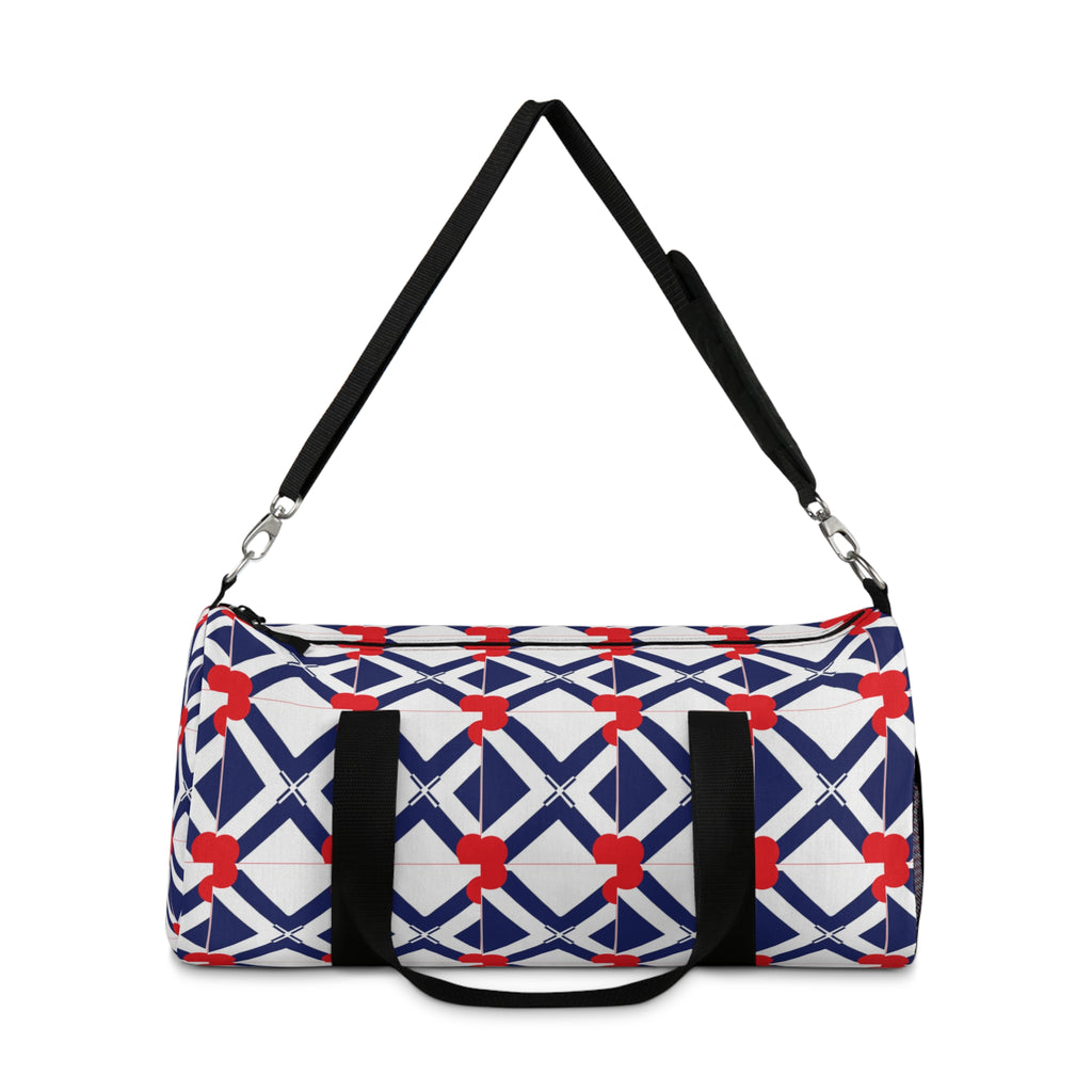 XT8 Nautical Lattice Duffel Bag – Red & Navy Geometric Travel Bag