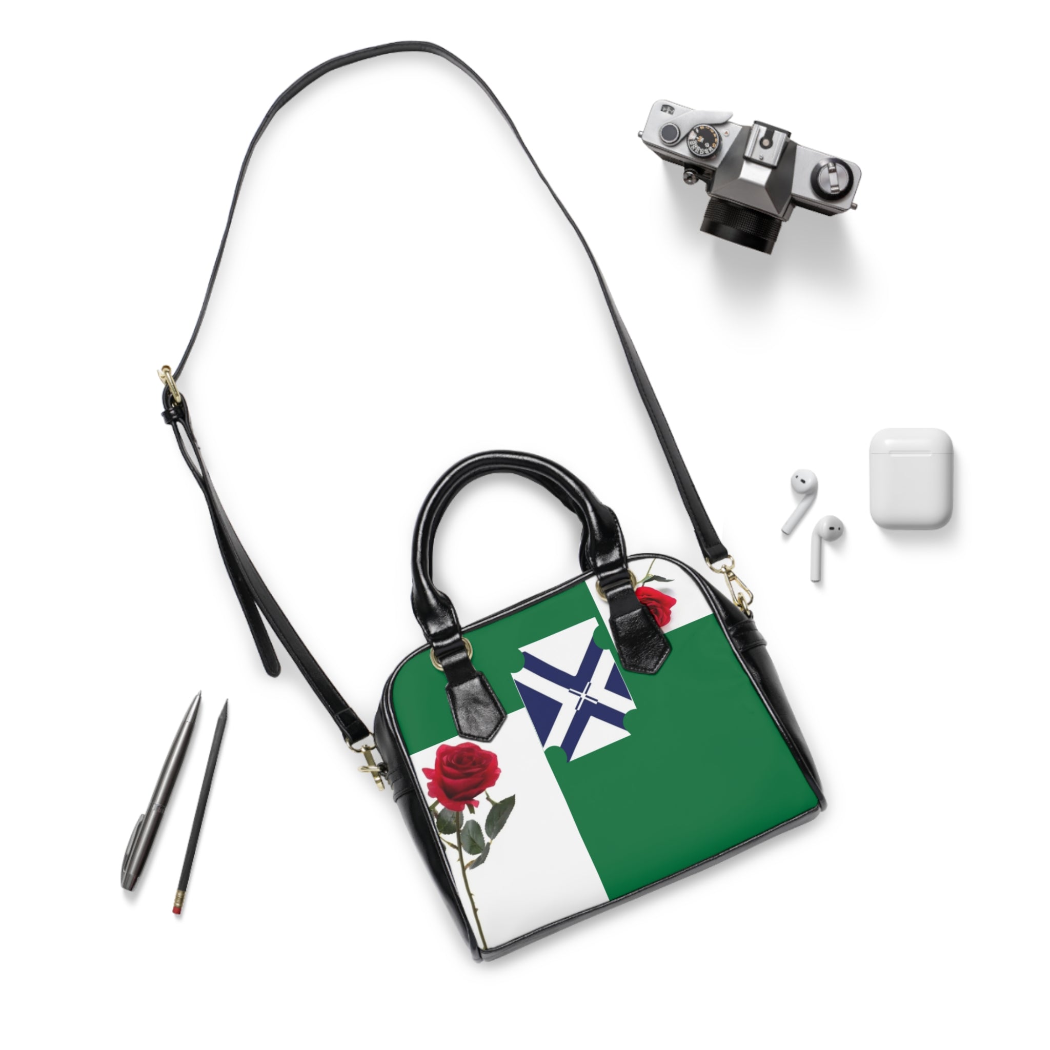 Handbag — Green XT Rose Cross Pattern Shoulder Bag