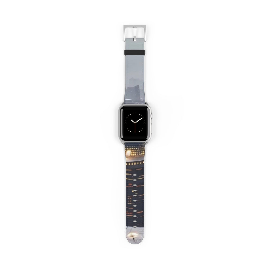 City Lights Leather Watch Band — Night Skyline Apple Watch Strap