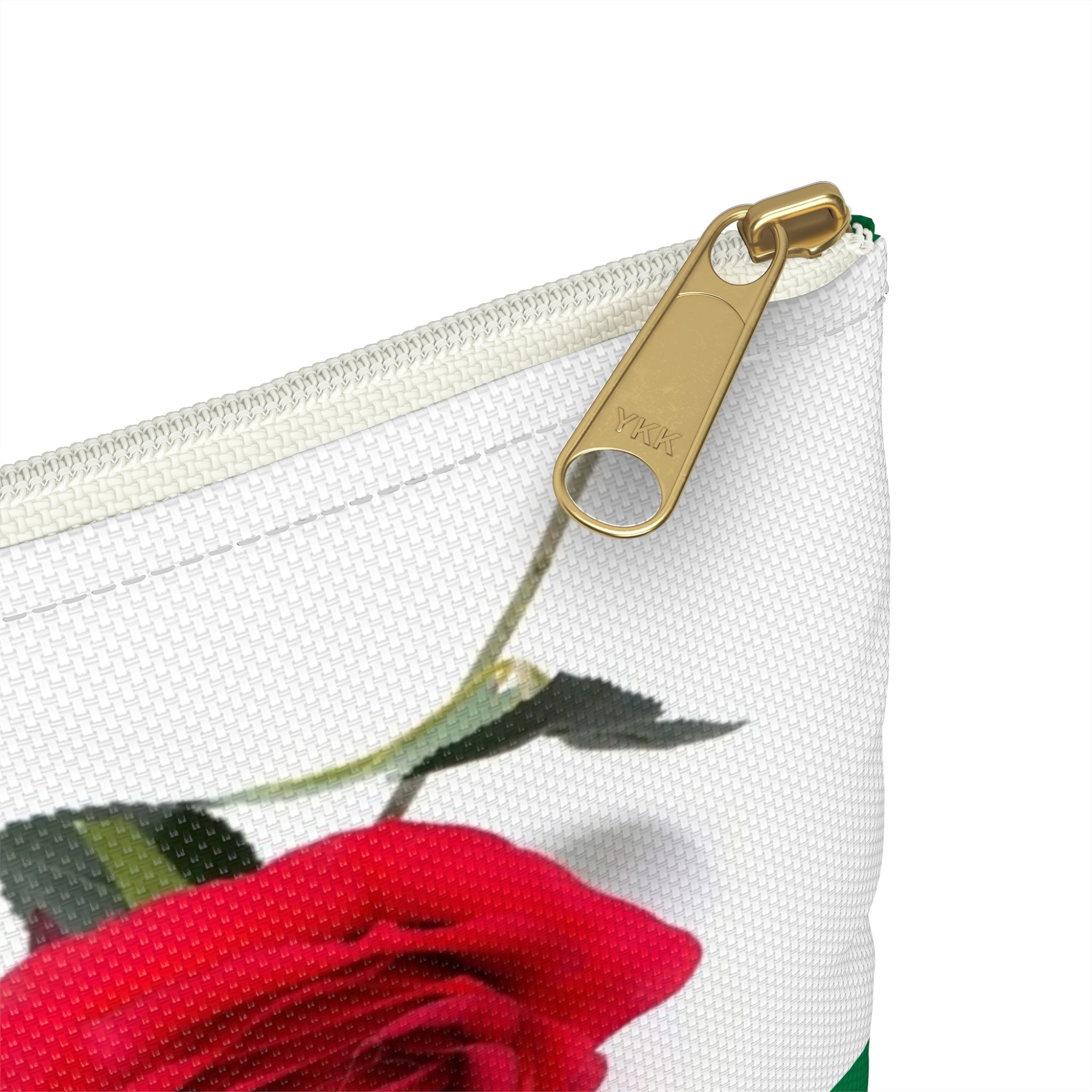 Green Rose Accessory Pouch — Red Rose Floral Zip Cosmetic Bag