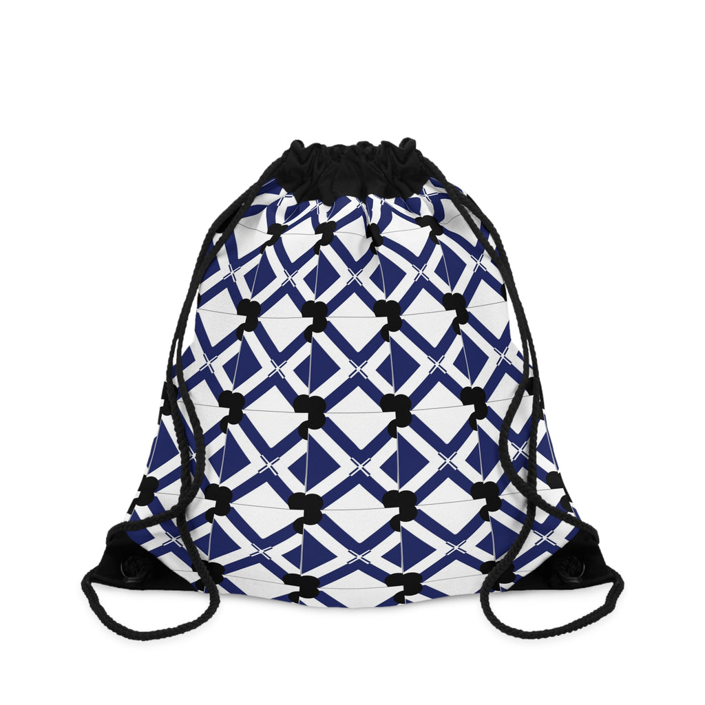 Navy Geometric Lattice Drawstring Bag