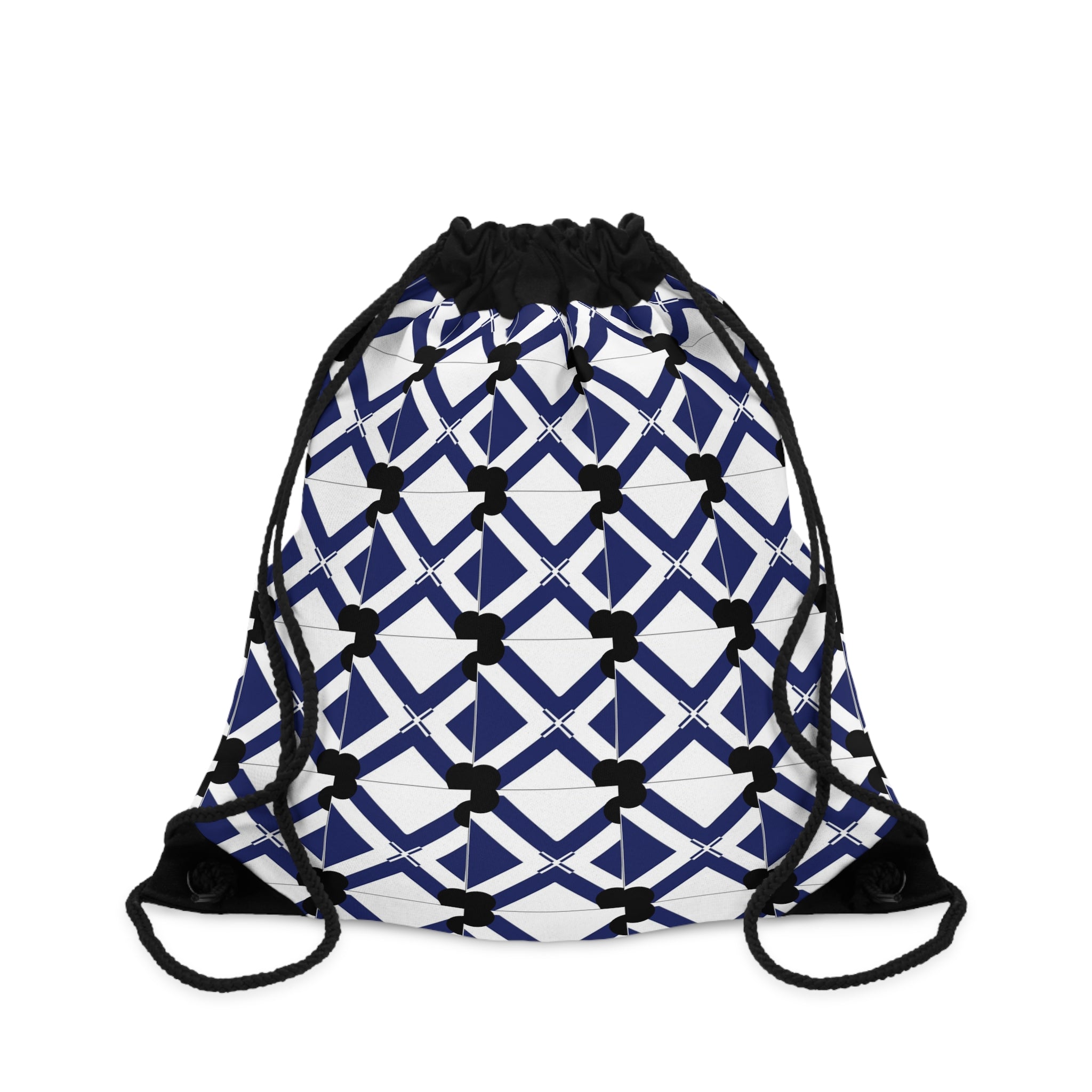 Navy Geometric Lattice Drawstring Bag
