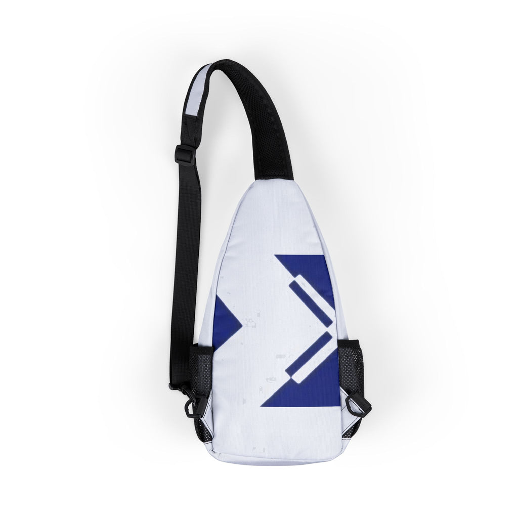 Geometric Arrow Chest Bag — White & Navy Sling Pack