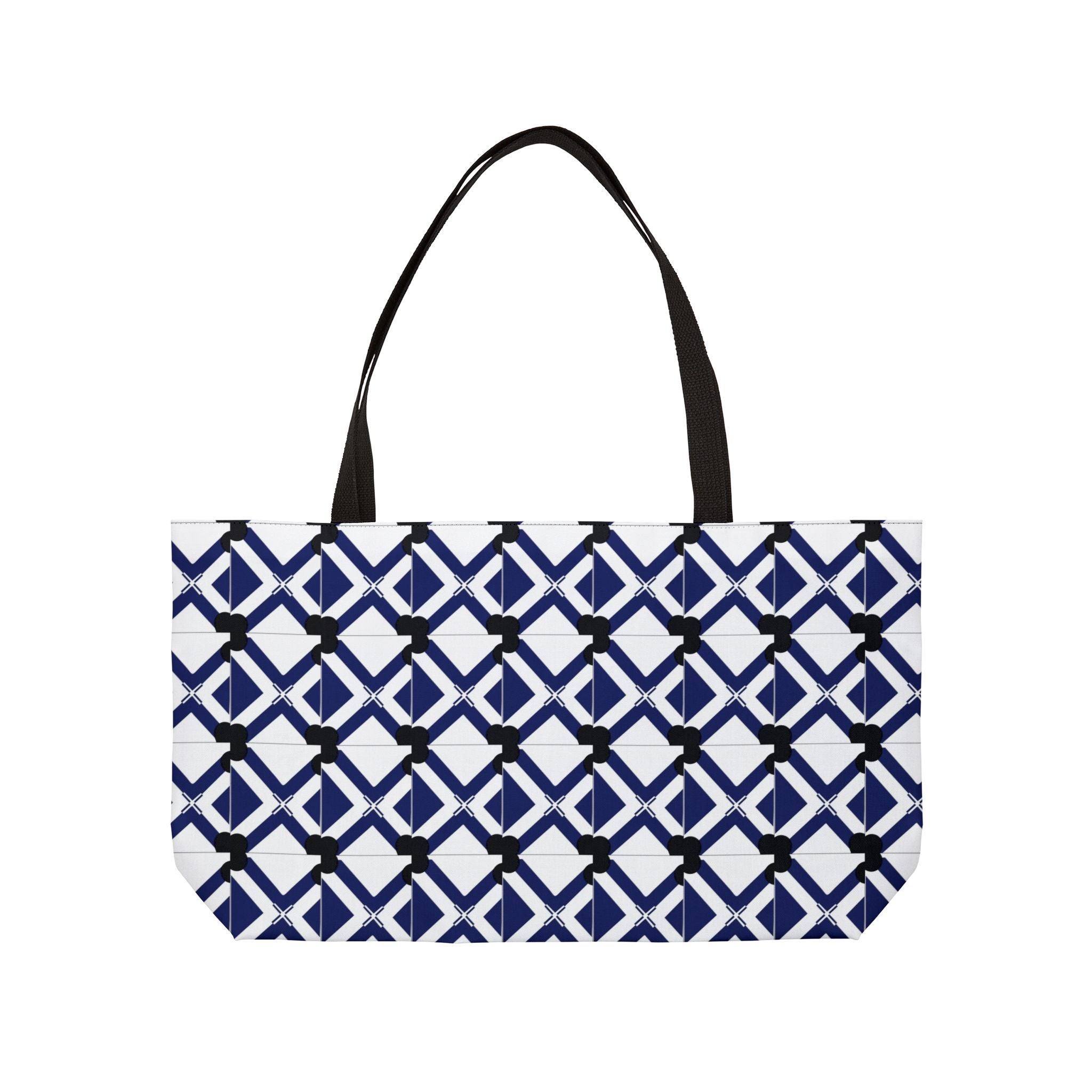 Navy Geometric Weekender Tote Bag — Nautical-Inspired Travel & Beach Bag