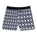 Men's Geometric Navy Lattice Swim Shorts — Mid-Length Beach Trunks