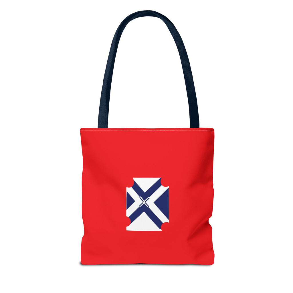 Red State Outline Tote Bag with Navy Saltire Design
