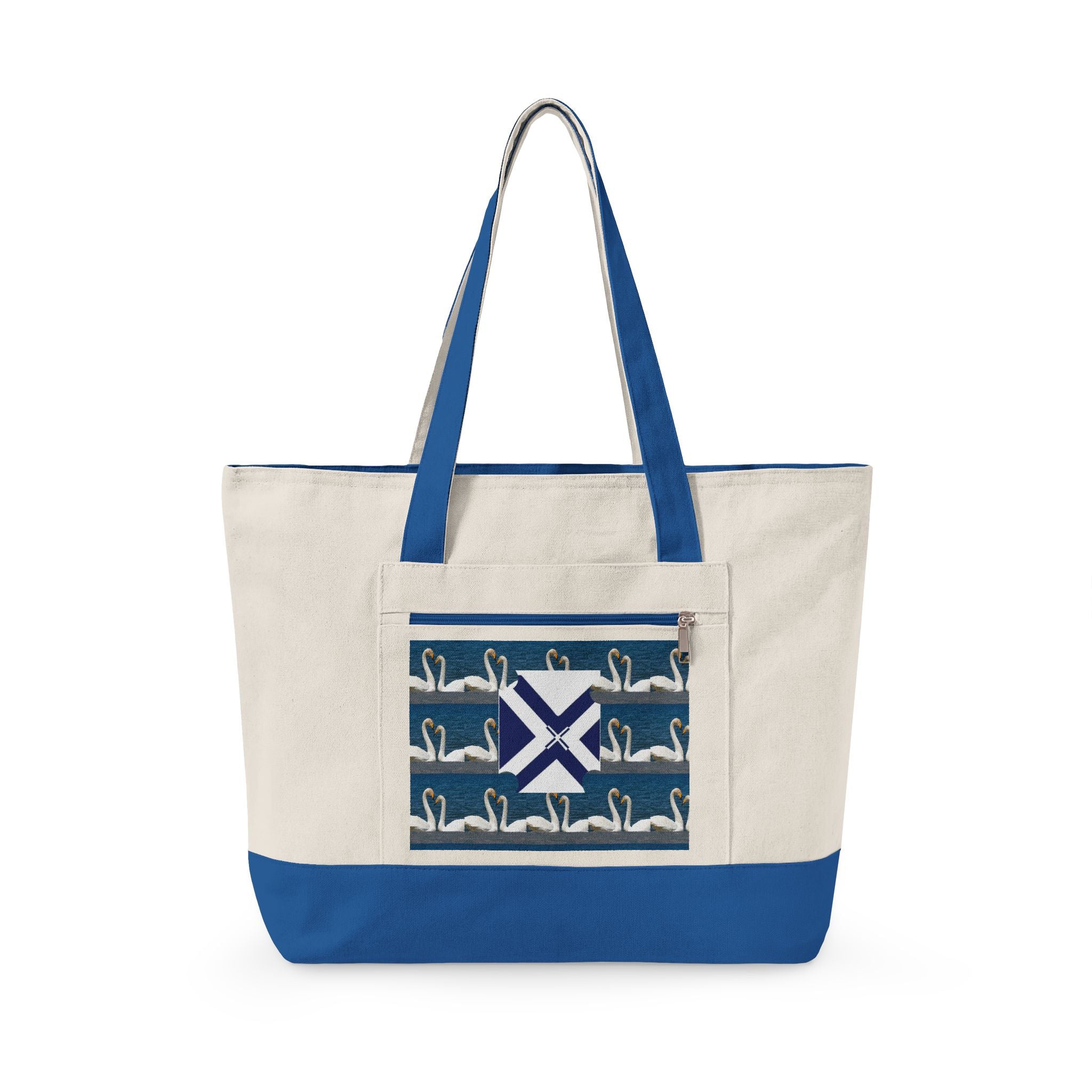 Canvas Tote — Scottish Saltire & Swan Pattern Zippered Tote