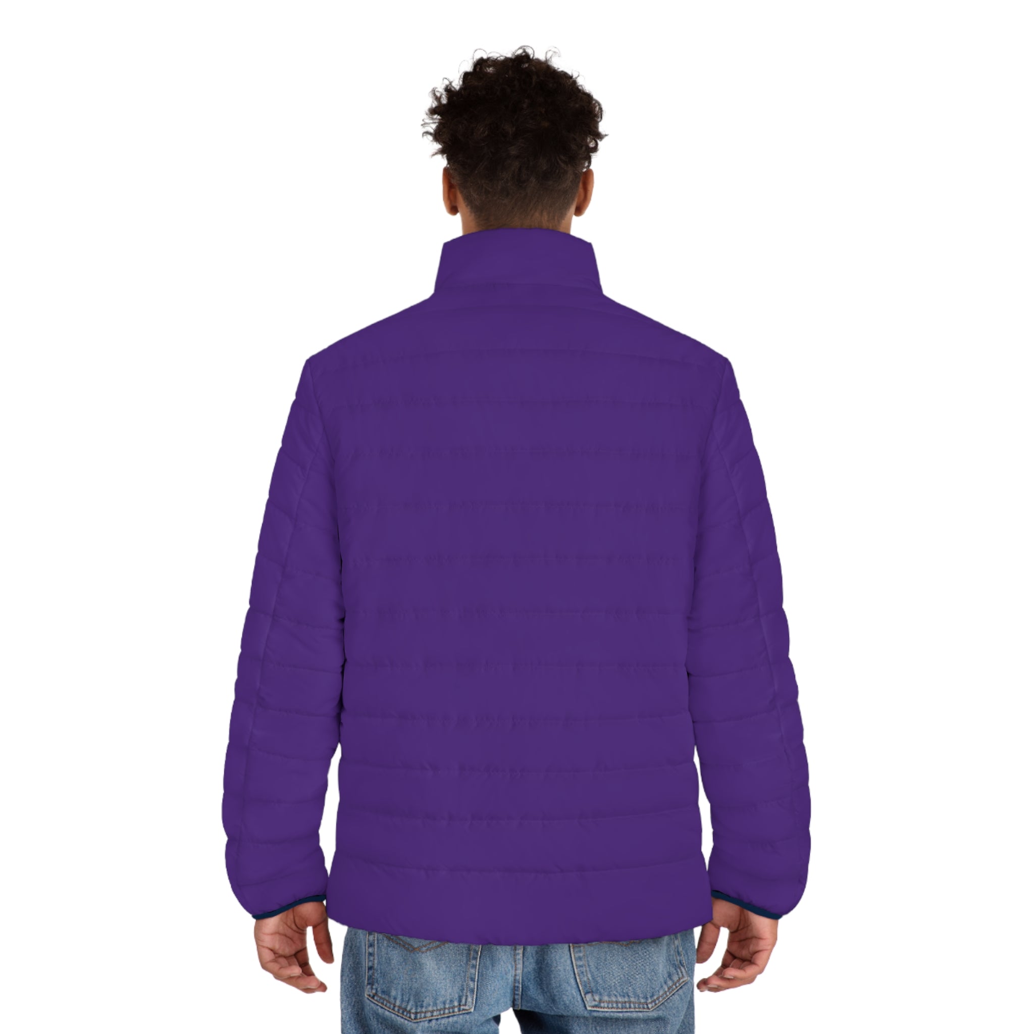 XT7 Puffer Jacket — Purple Quilted Coat with Geometric Badge