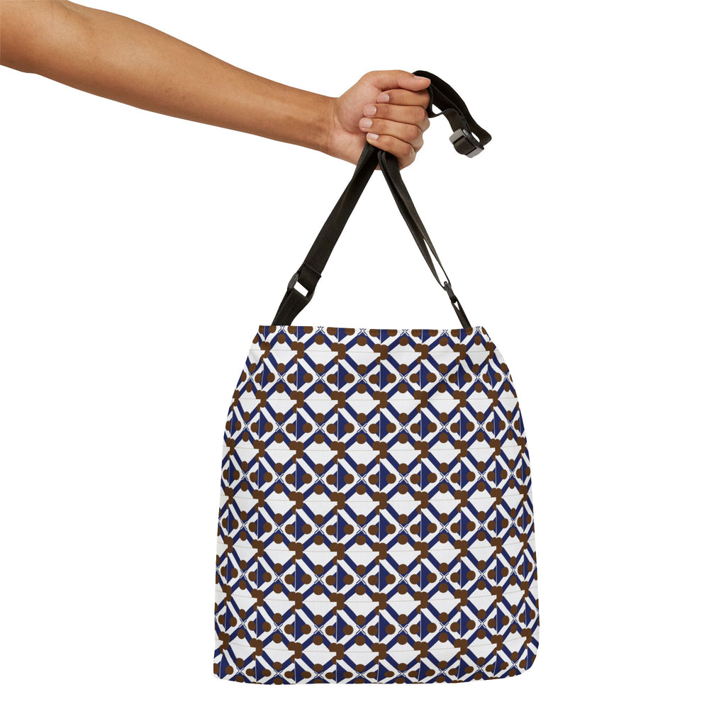 Adjustable Tote Bag — Navy & Gold Geometric Pattern Crossbody Tote