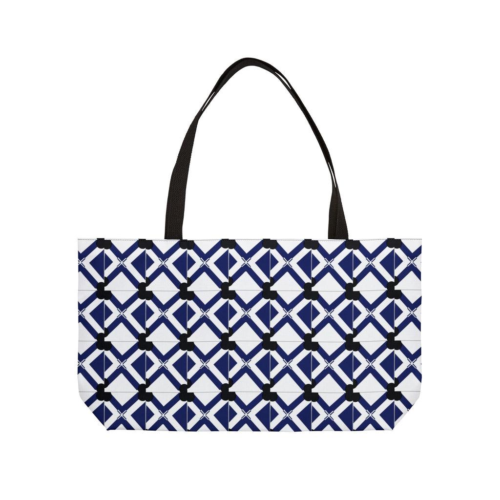 Navy Geometric Weekender Tote Bag — Nautical-Inspired Travel & Beach Bag