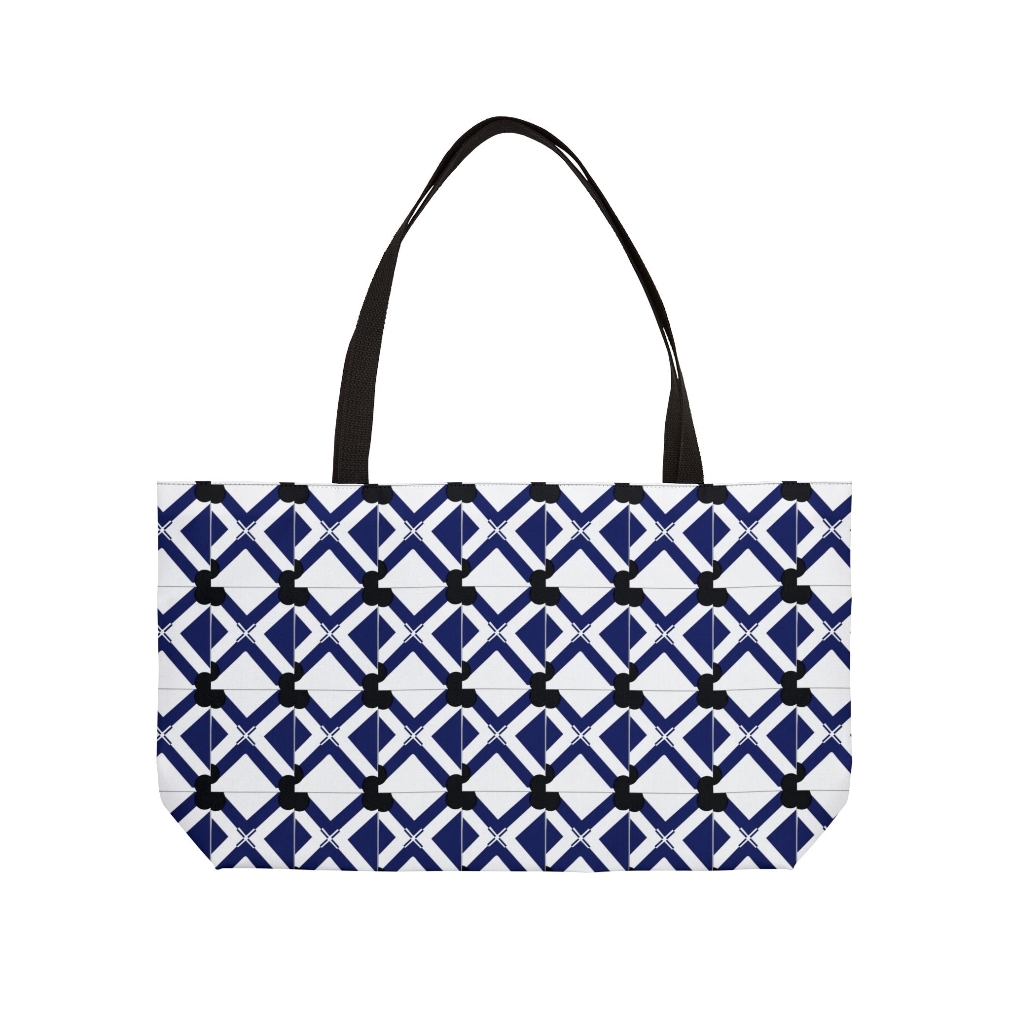 Navy Geometric Weekender Tote Bag — Nautical-Inspired Travel & Beach Bag
