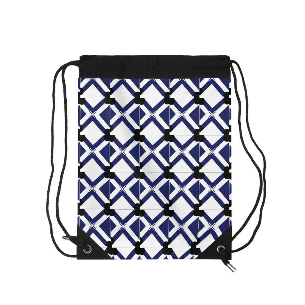 Navy Geometric Lattice Drawstring Bag