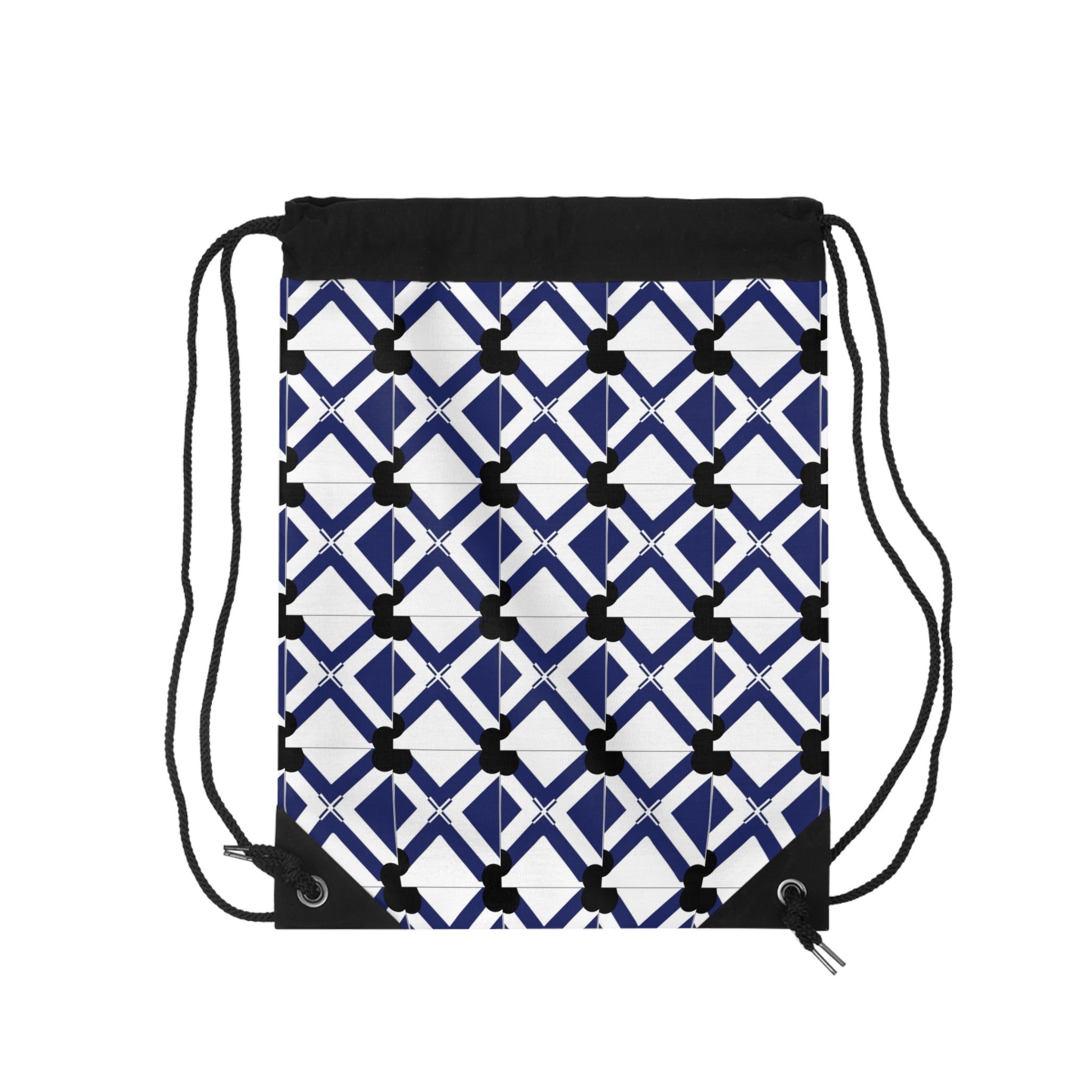 Navy Geometric Lattice Drawstring Bag