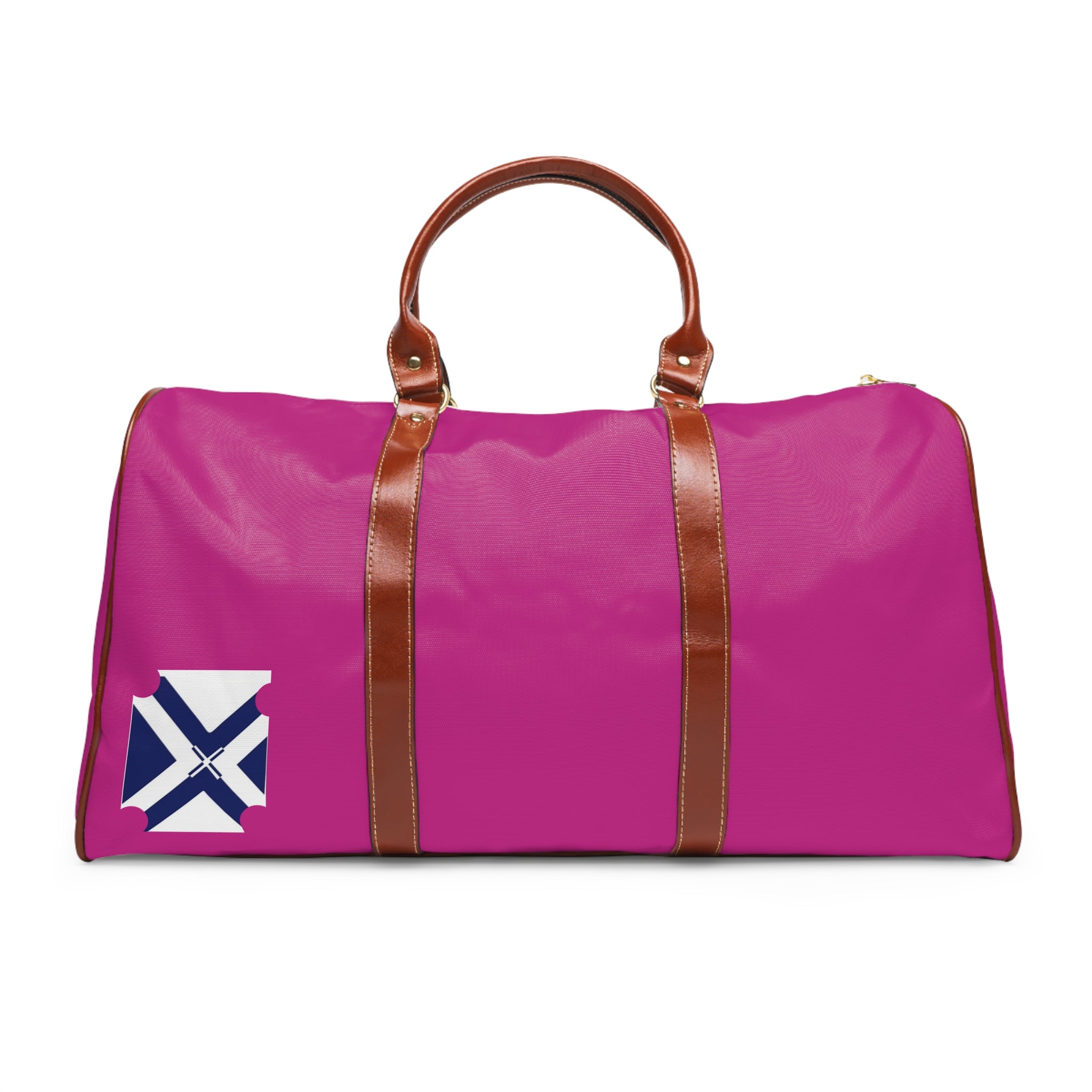 Pink Waterproof Weekender Bag — Lightweight Travel Duffel with Nautical Cross Patch
