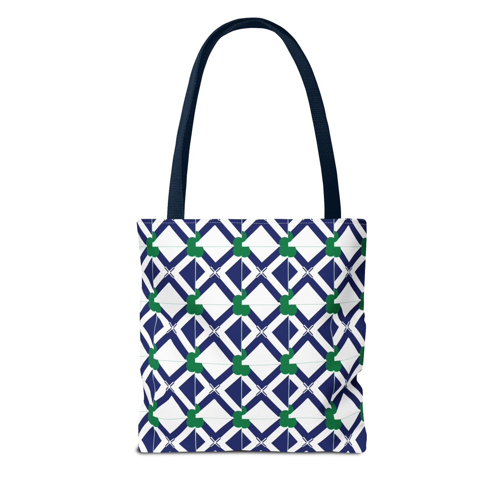 Geometric Navy & Green Lattice Tote Bag
